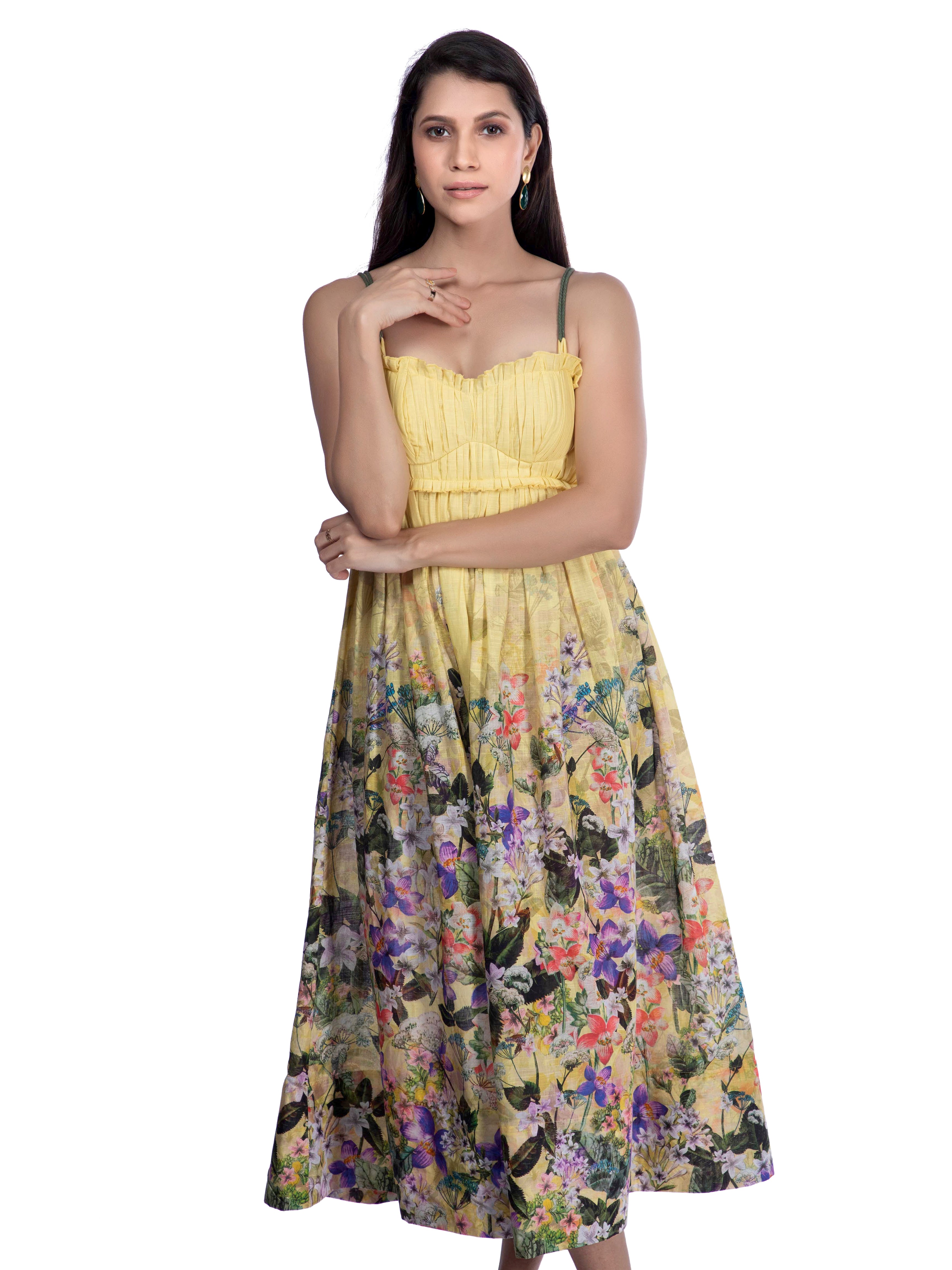 Breezy Yellow Floral Midi Dress