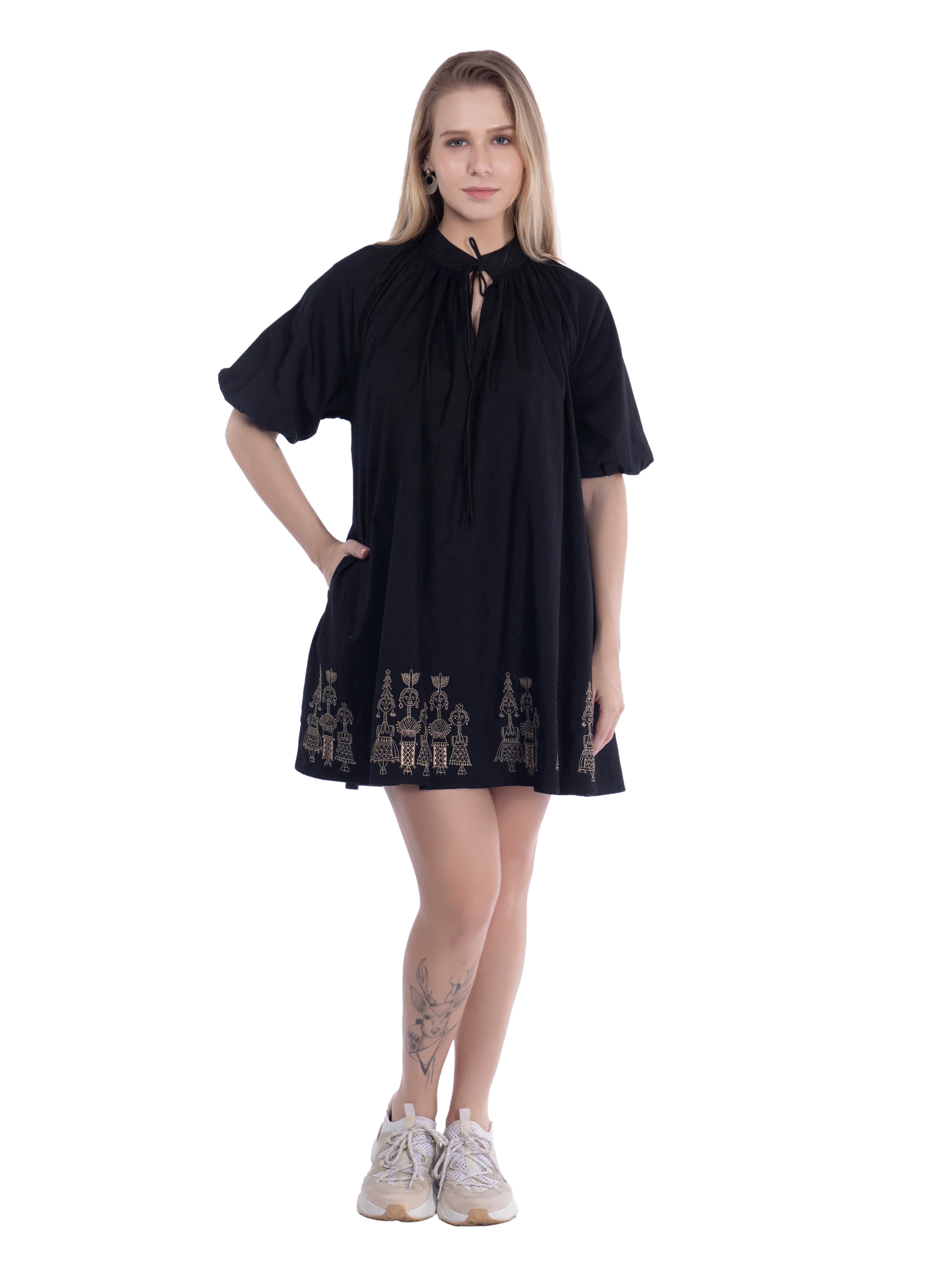 Black A-Line Dress with Embroidery FRENCH THEORY