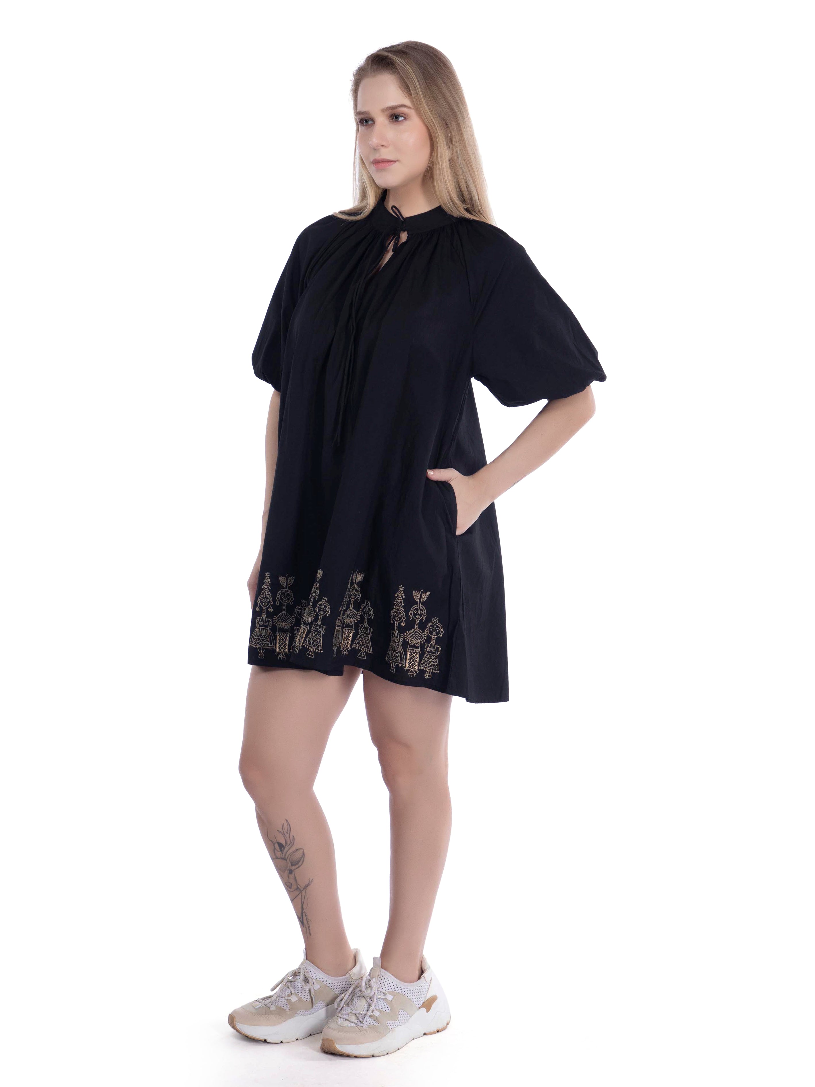 Black A-Line Dress with Embroidery FRENCH THEORY