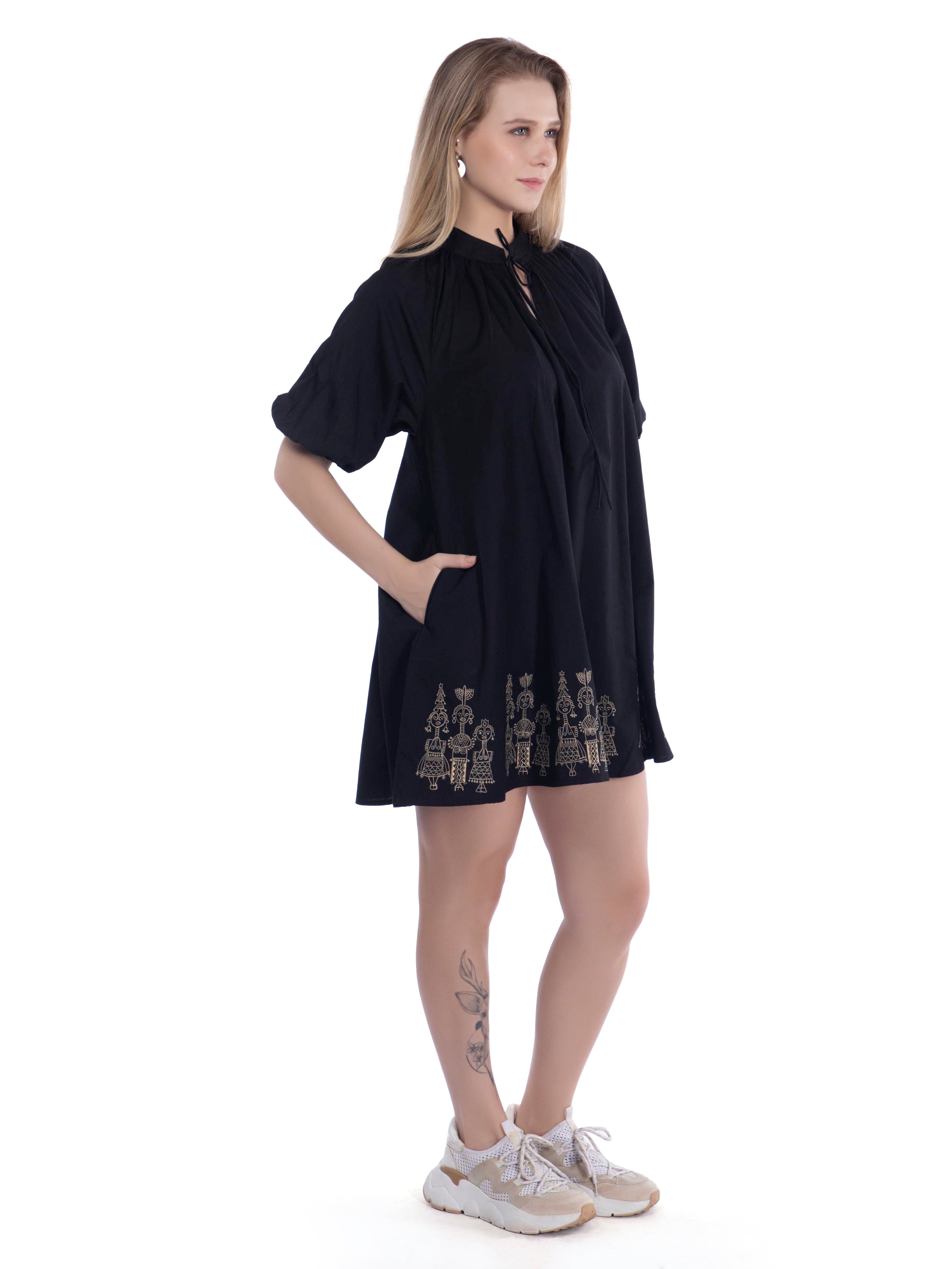 Black A-Line Dress with Embroidery FRENCH THEORY