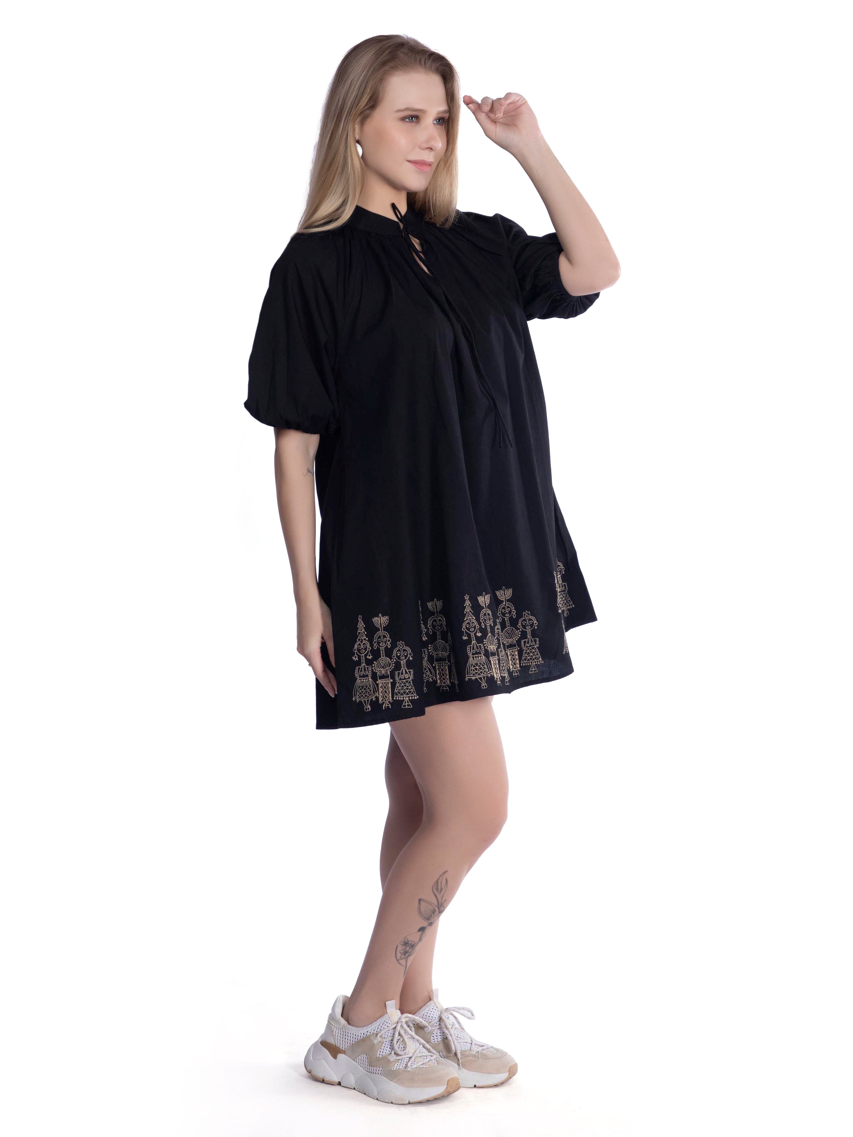 Black A-Line Dress with Embroidery FRENCH THEORY
