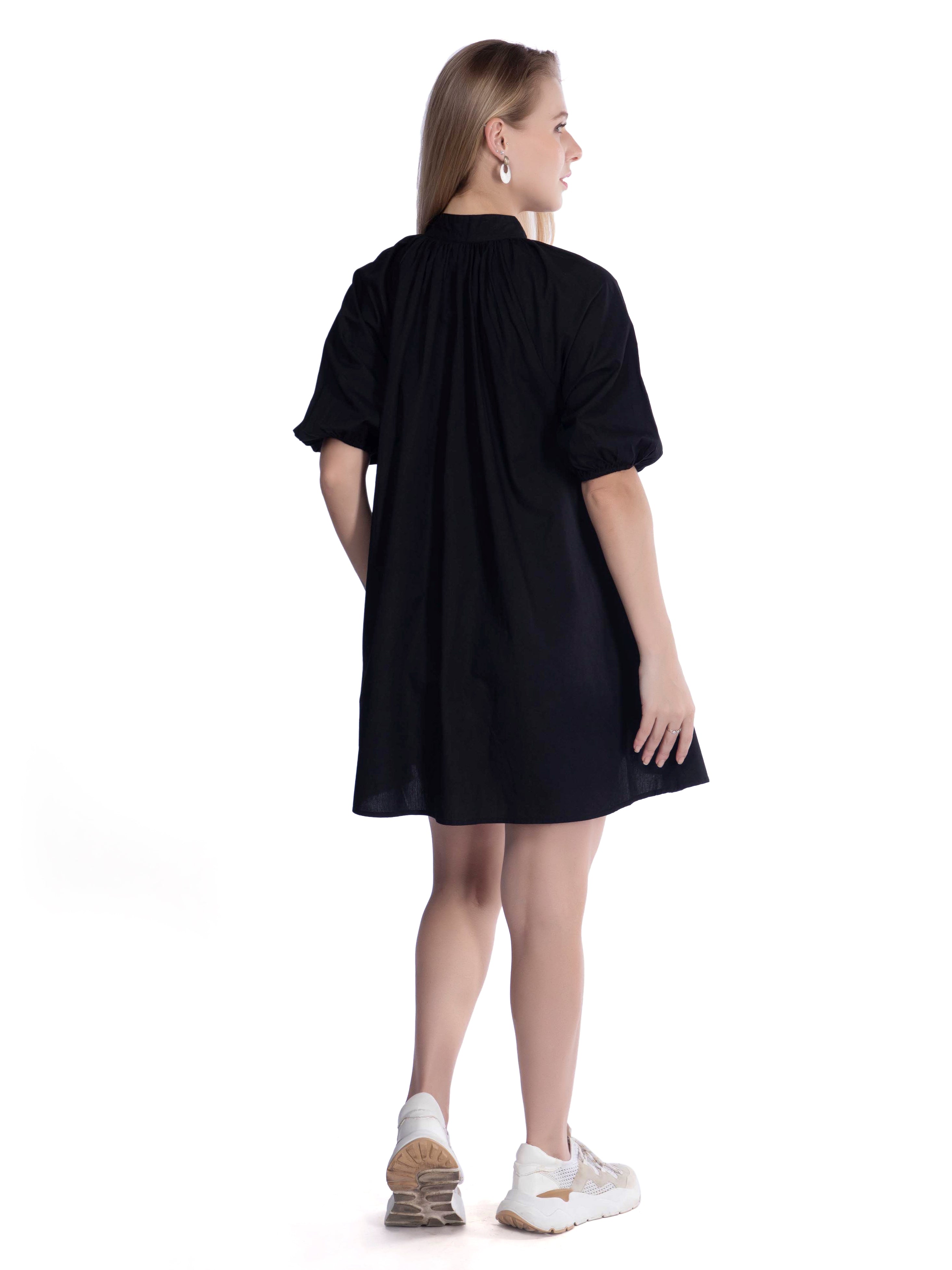 Black A-Line Dress with Embroidery FRENCH THEORY