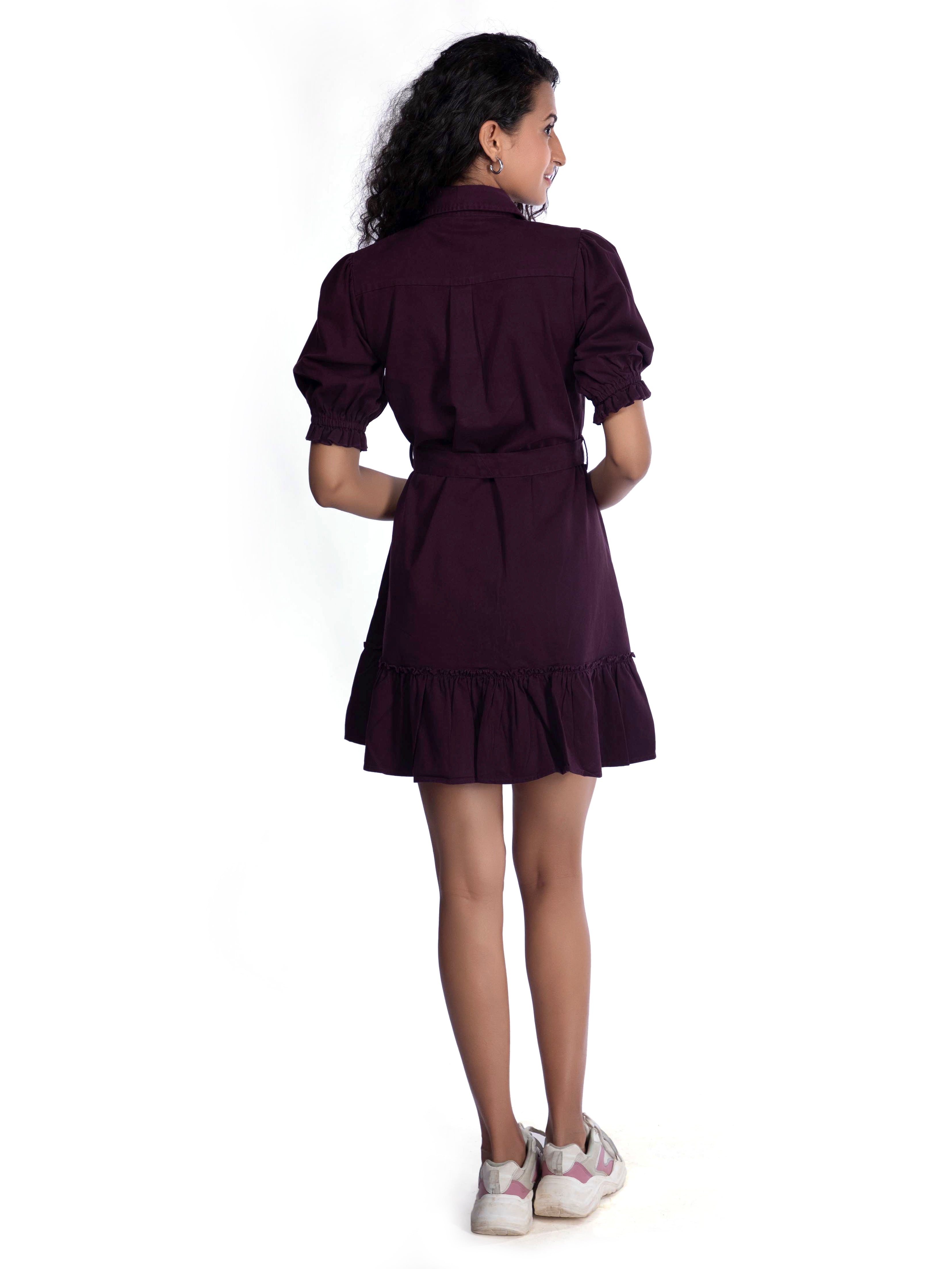 Wine Cotton One-Piece Dress