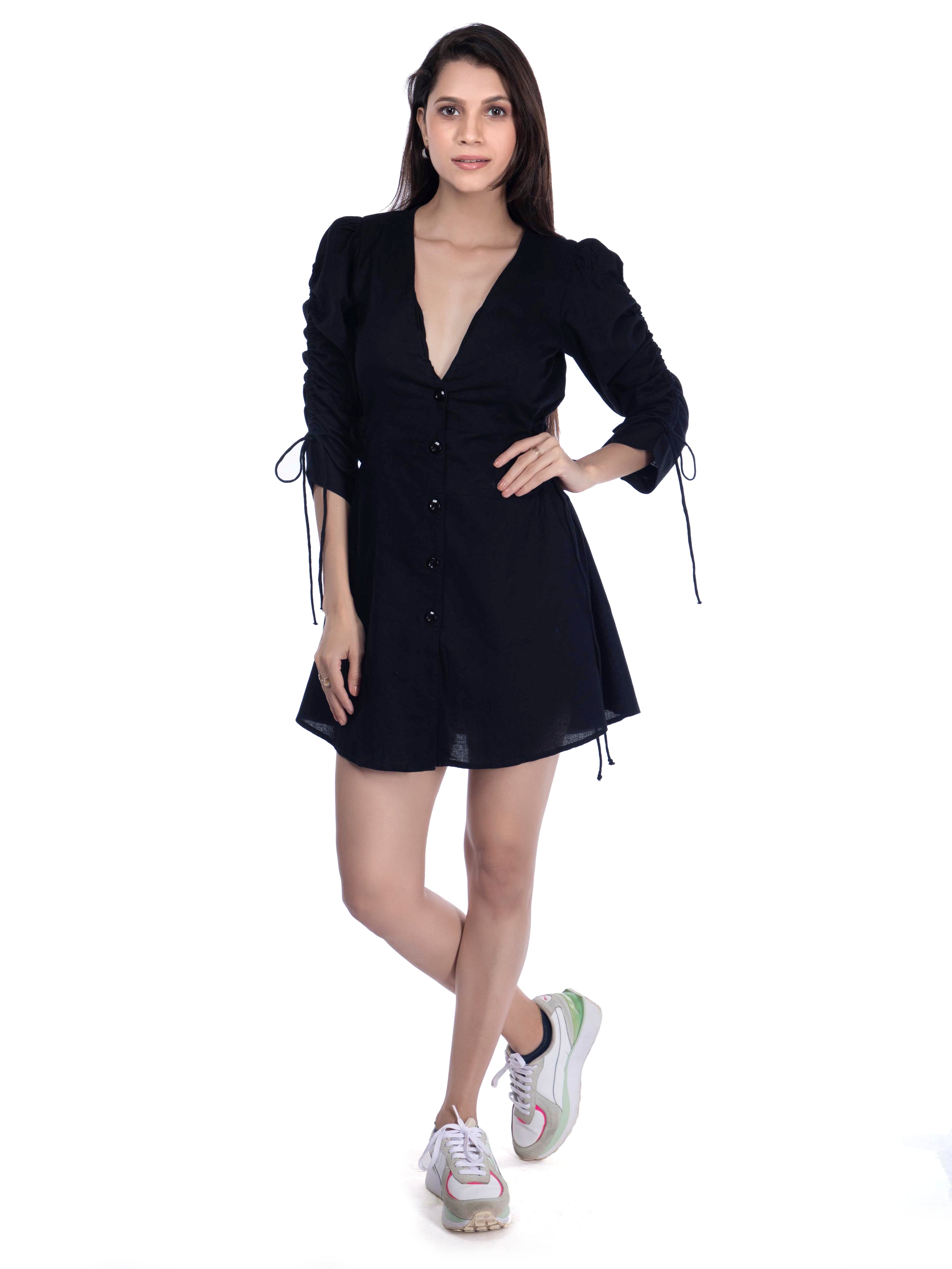 Deep V-Neck Black Mini Dress - FRENCH THEORY