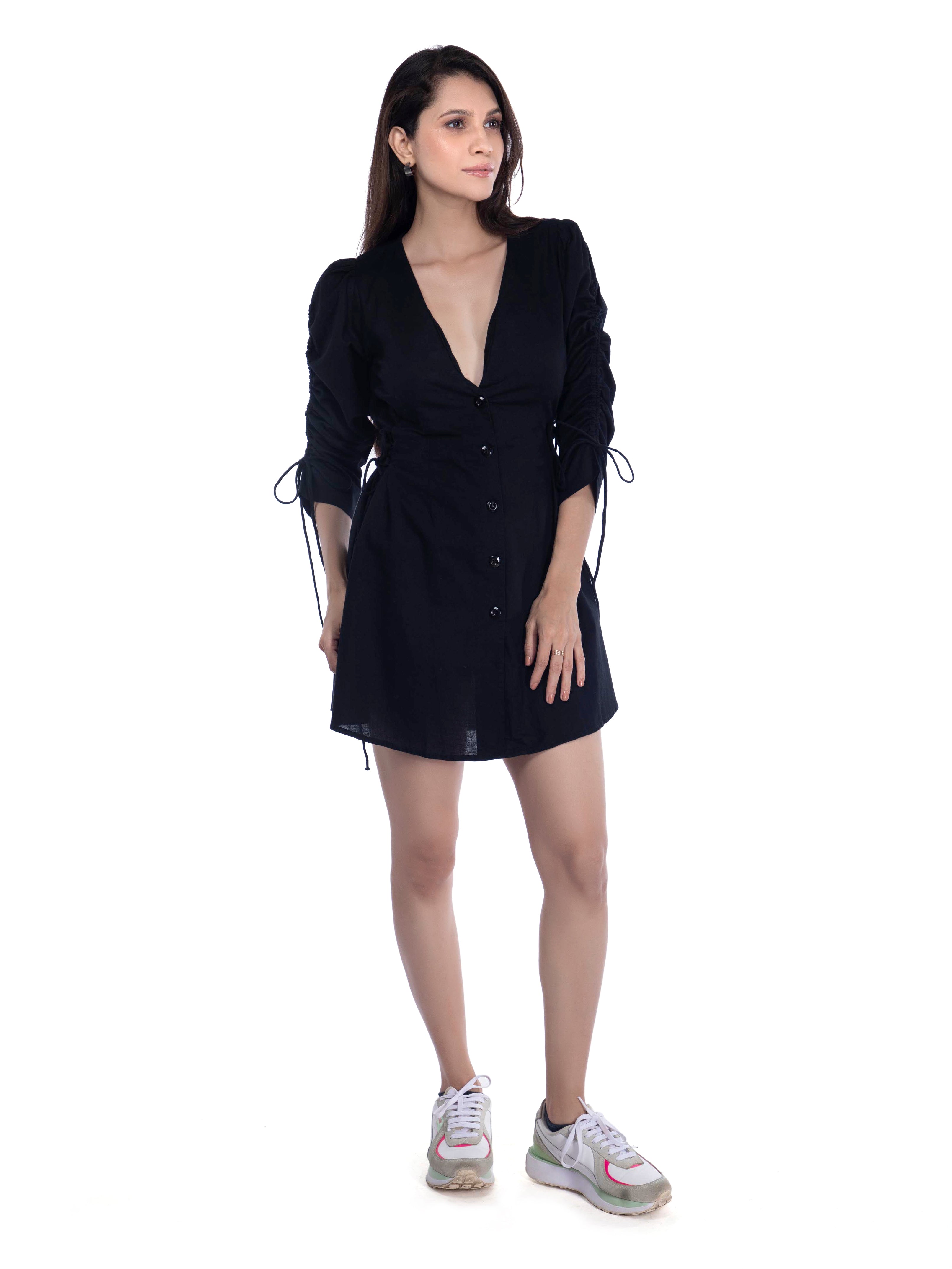 Deep V-Neck Black Mini Dress - FRENCH THEORY
