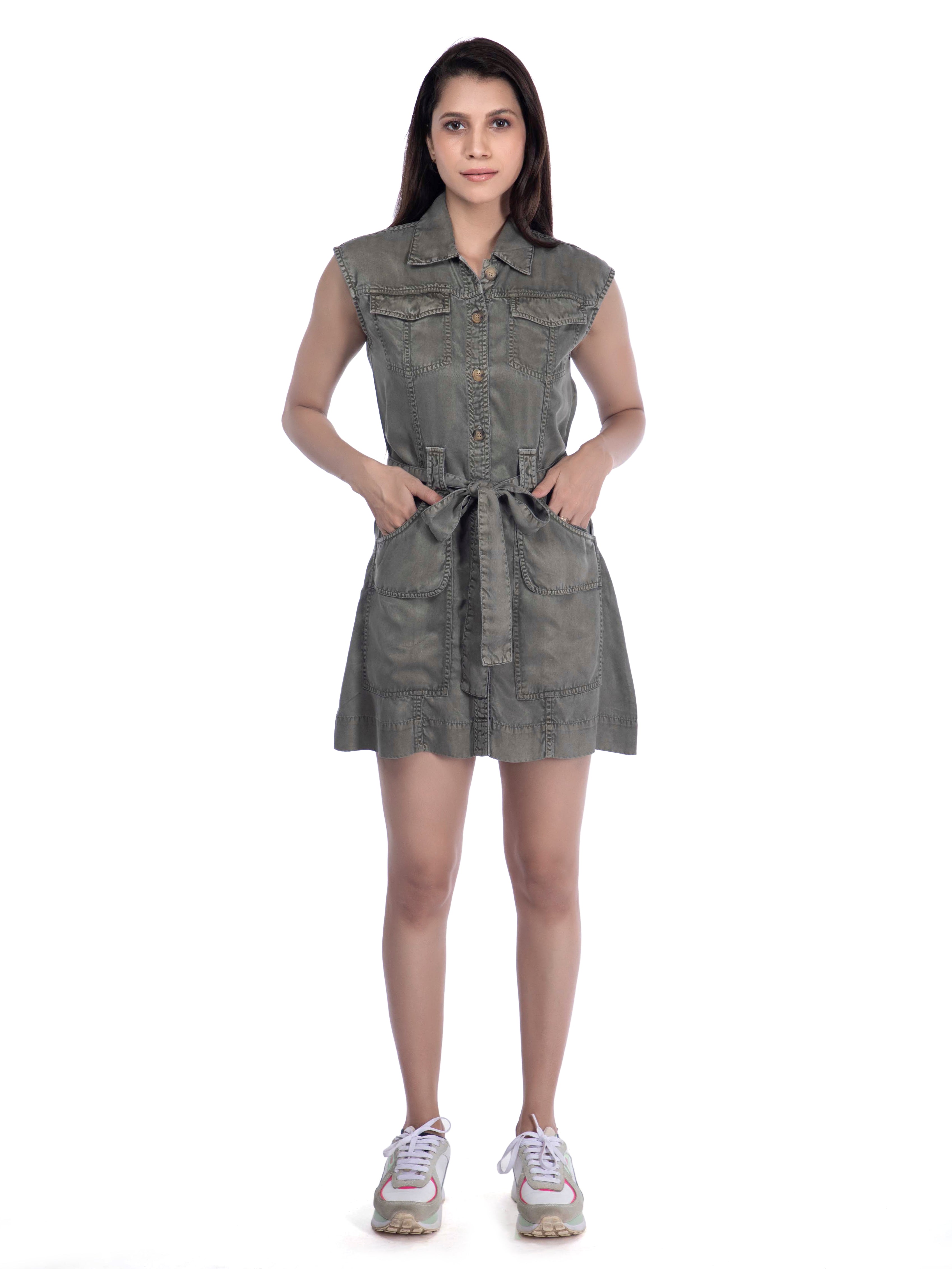 Olive Green Cargo Style Dress