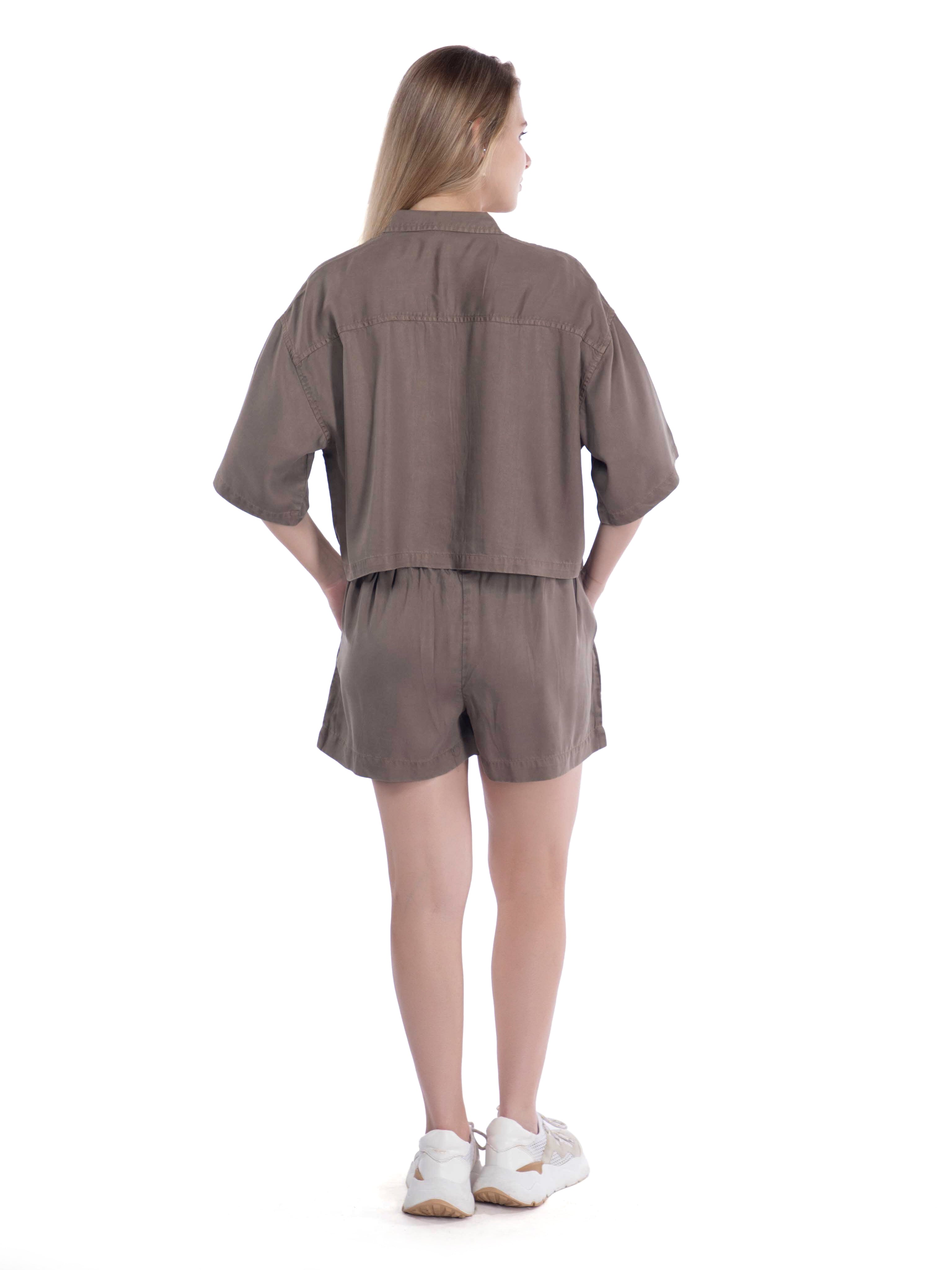 Relaxed Fit Brown Cropped Shirt