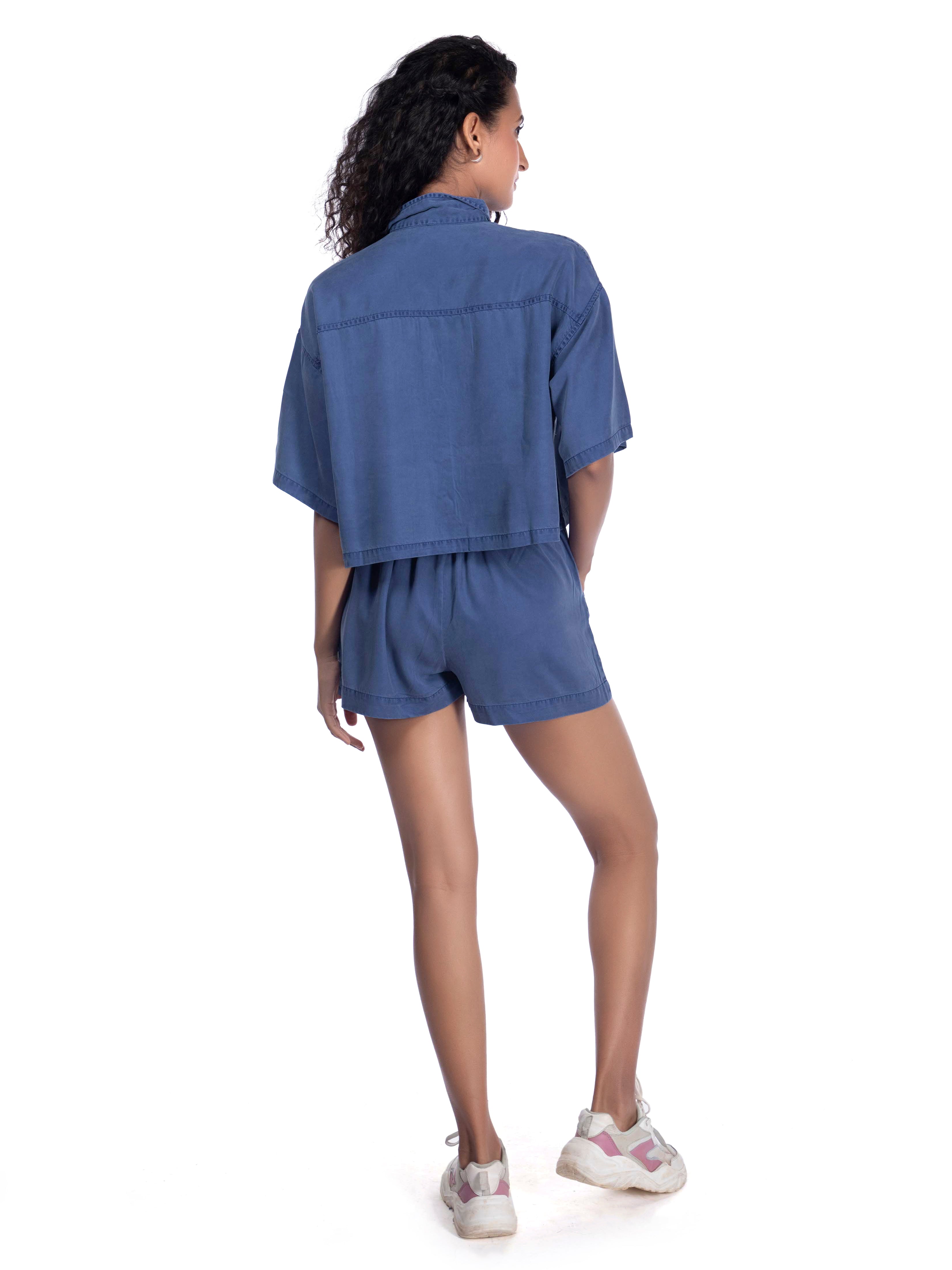 Relaxed Fit Blue Cropped Shirt