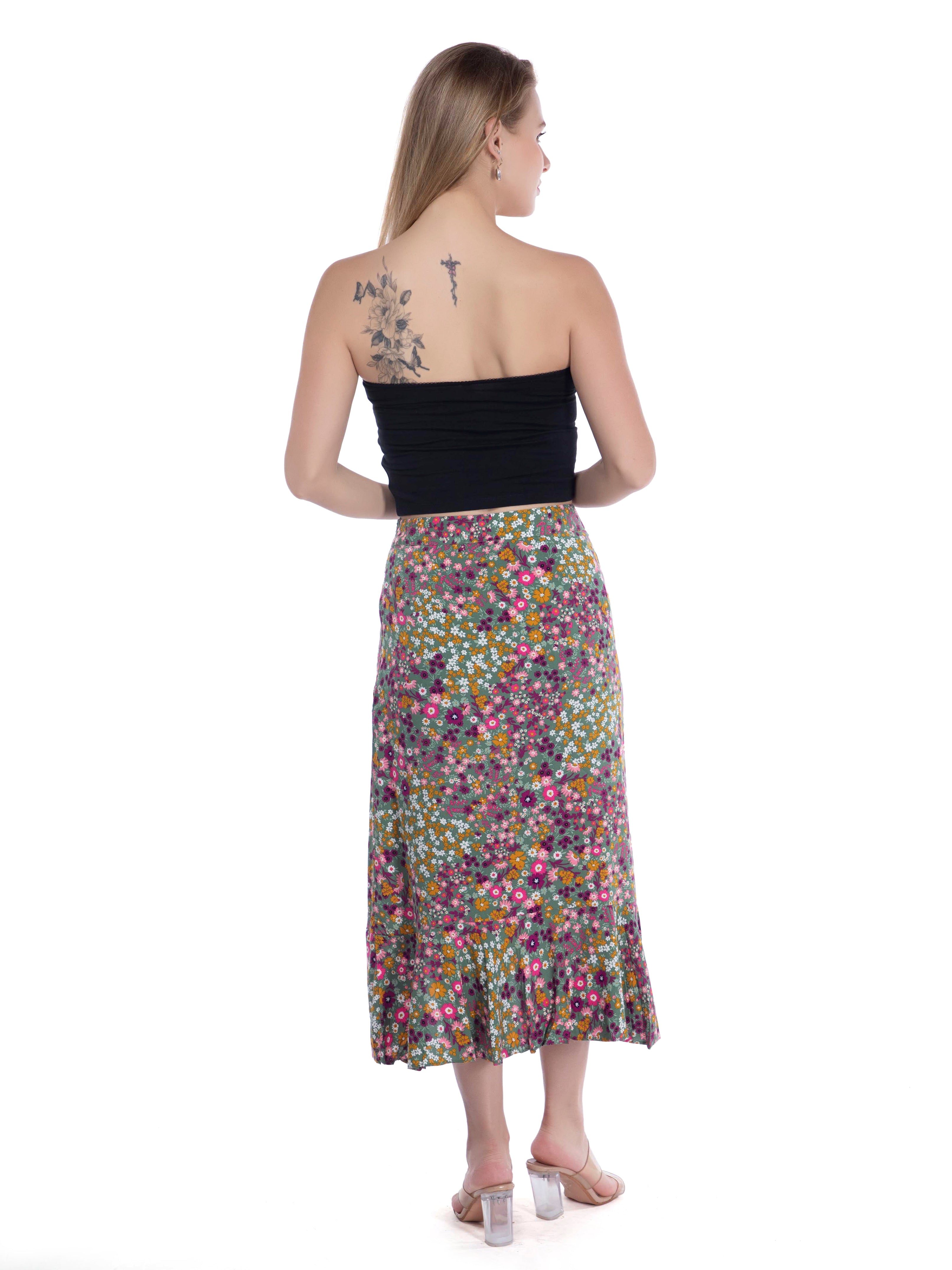 Green Floral Ruffled Summer Skirt - FRENCH THEORY