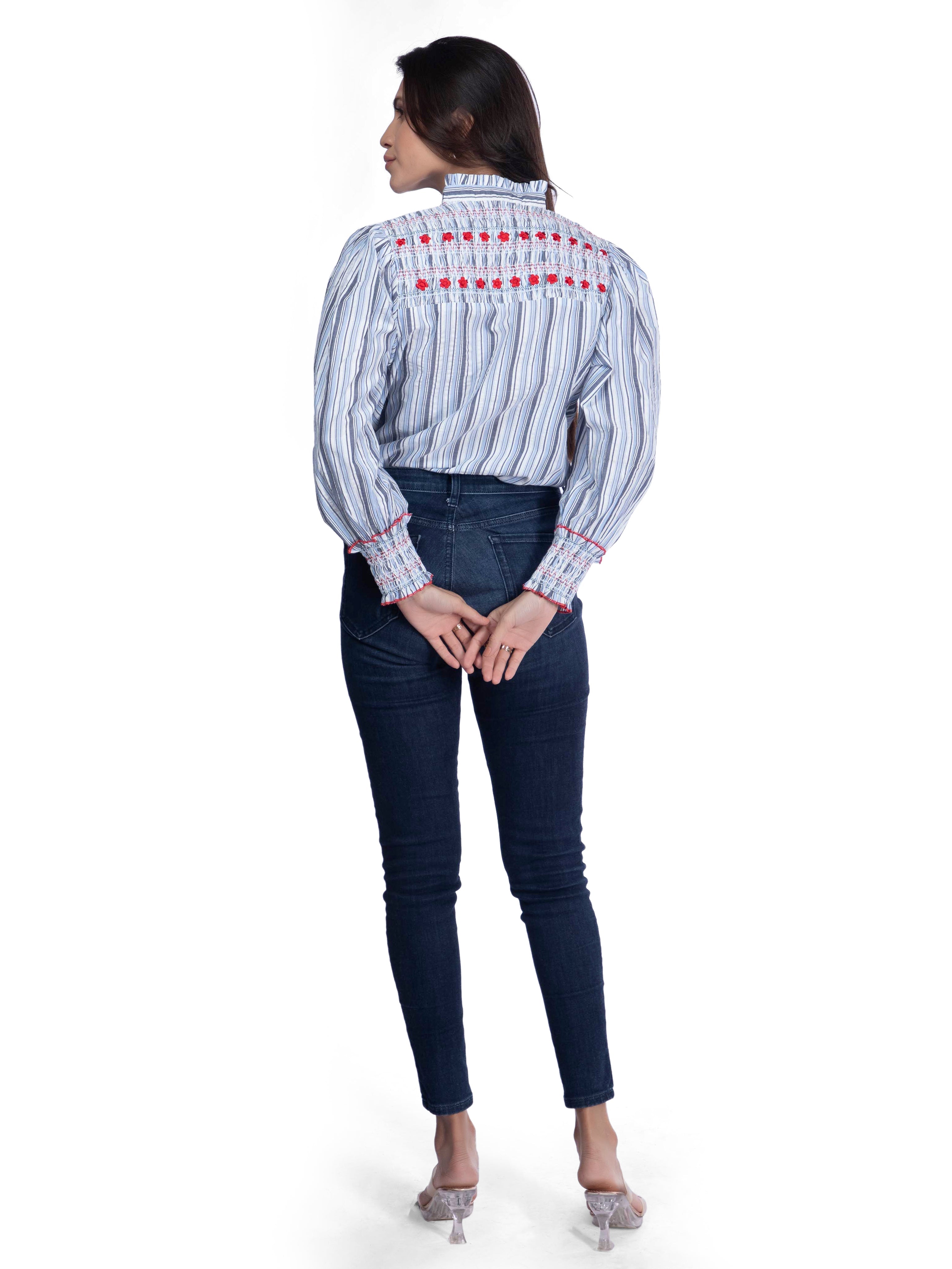 Blue & White Cotton Embroidered Shirt FRENCH THEORY