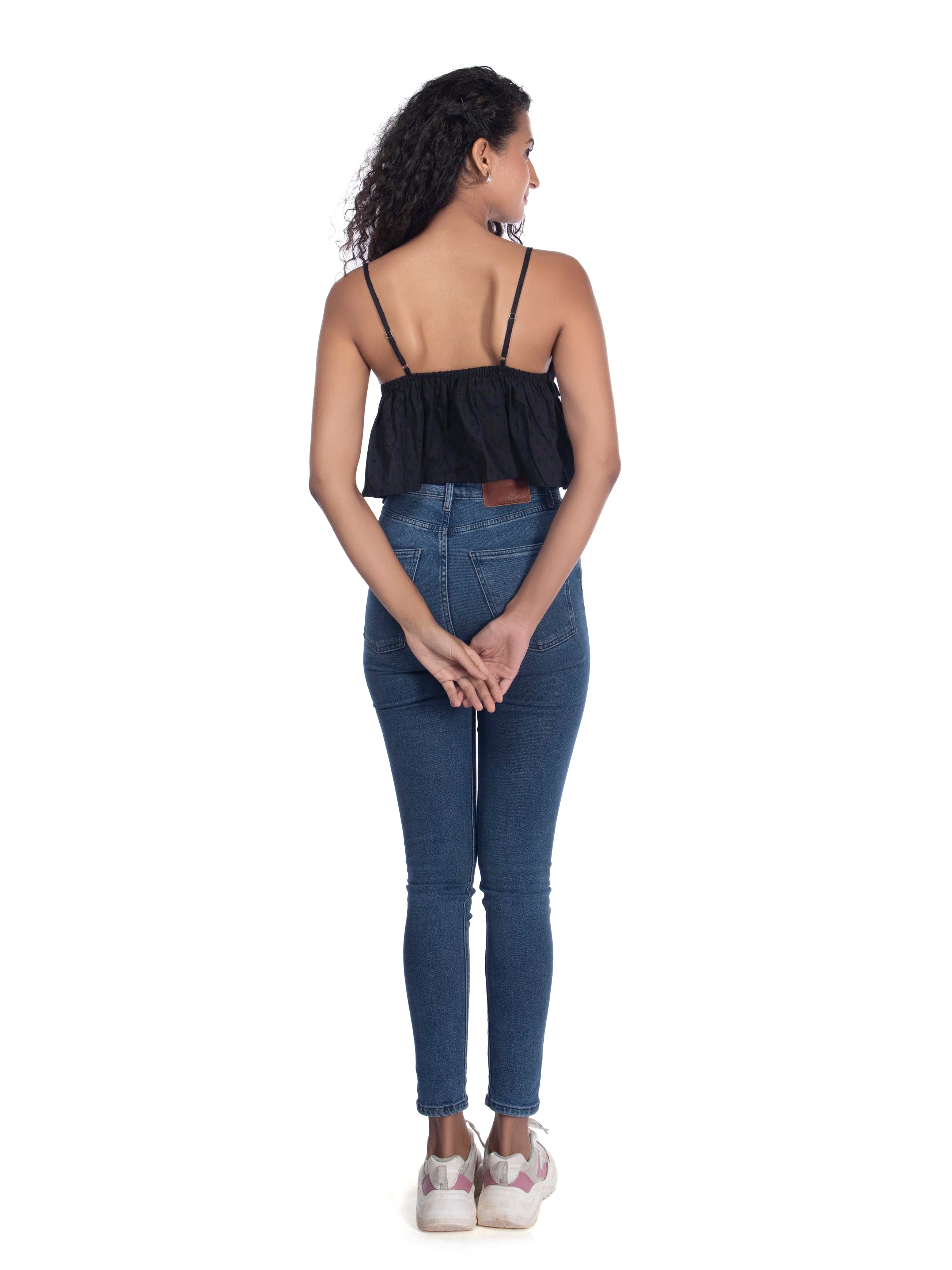 Black Strappy Top – Relaxed Fit with Ruched Detail