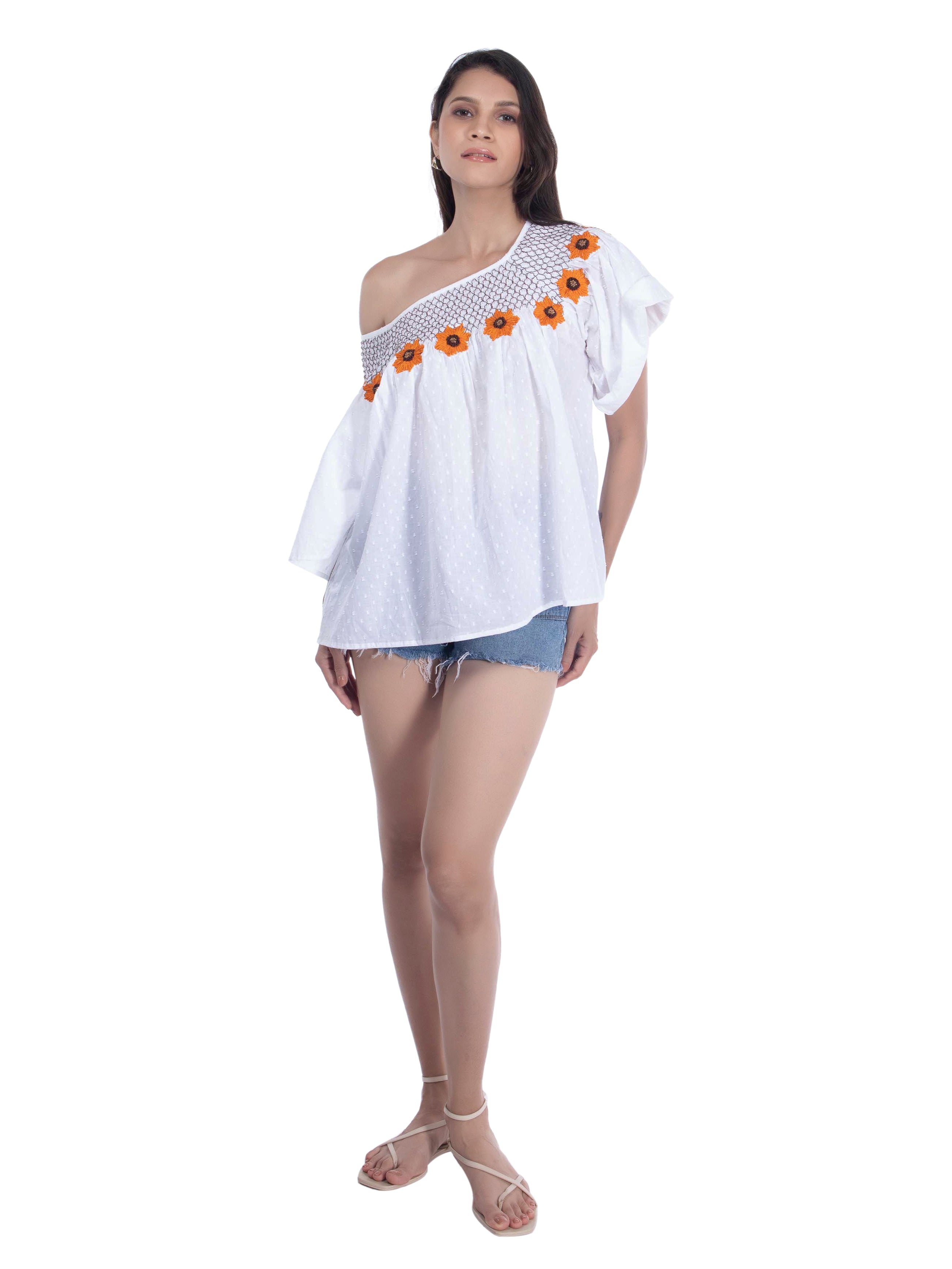 Sunflower Embroidered White Top FRENCH THEORY