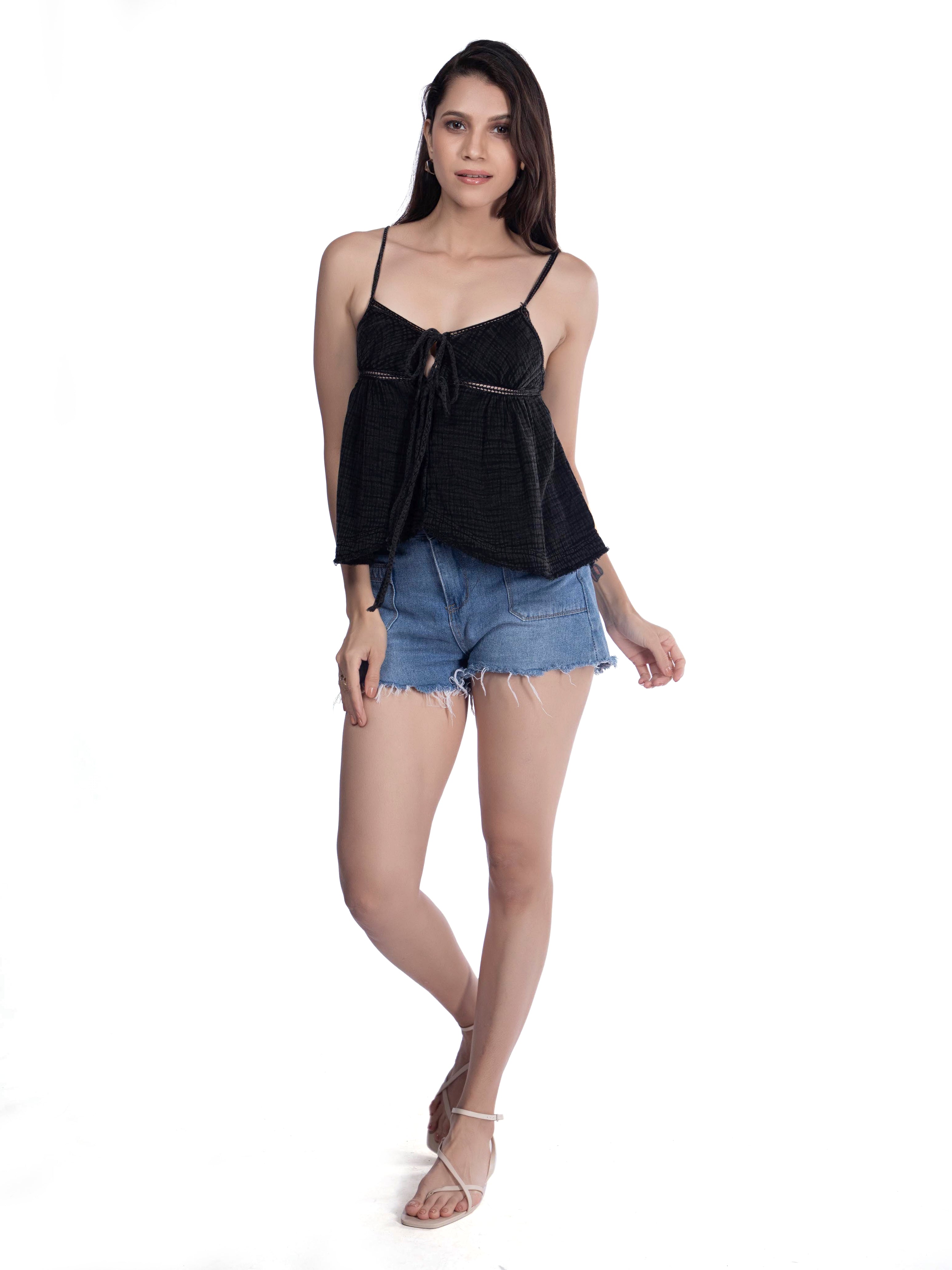 Black Boho Chic Cotton Top
