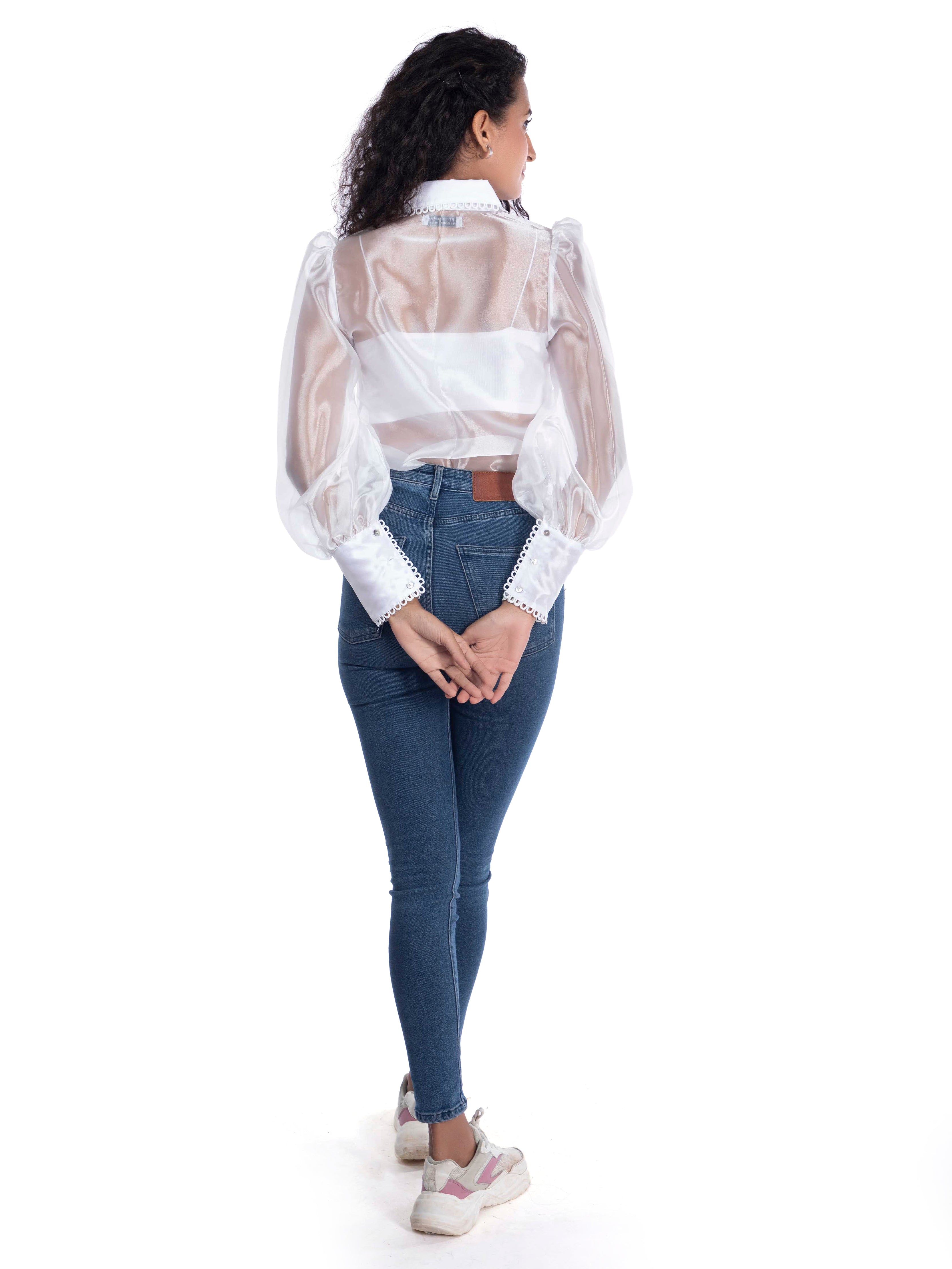 White Organza Shirt with Cut-Work Embroidery FRENCH THEORY