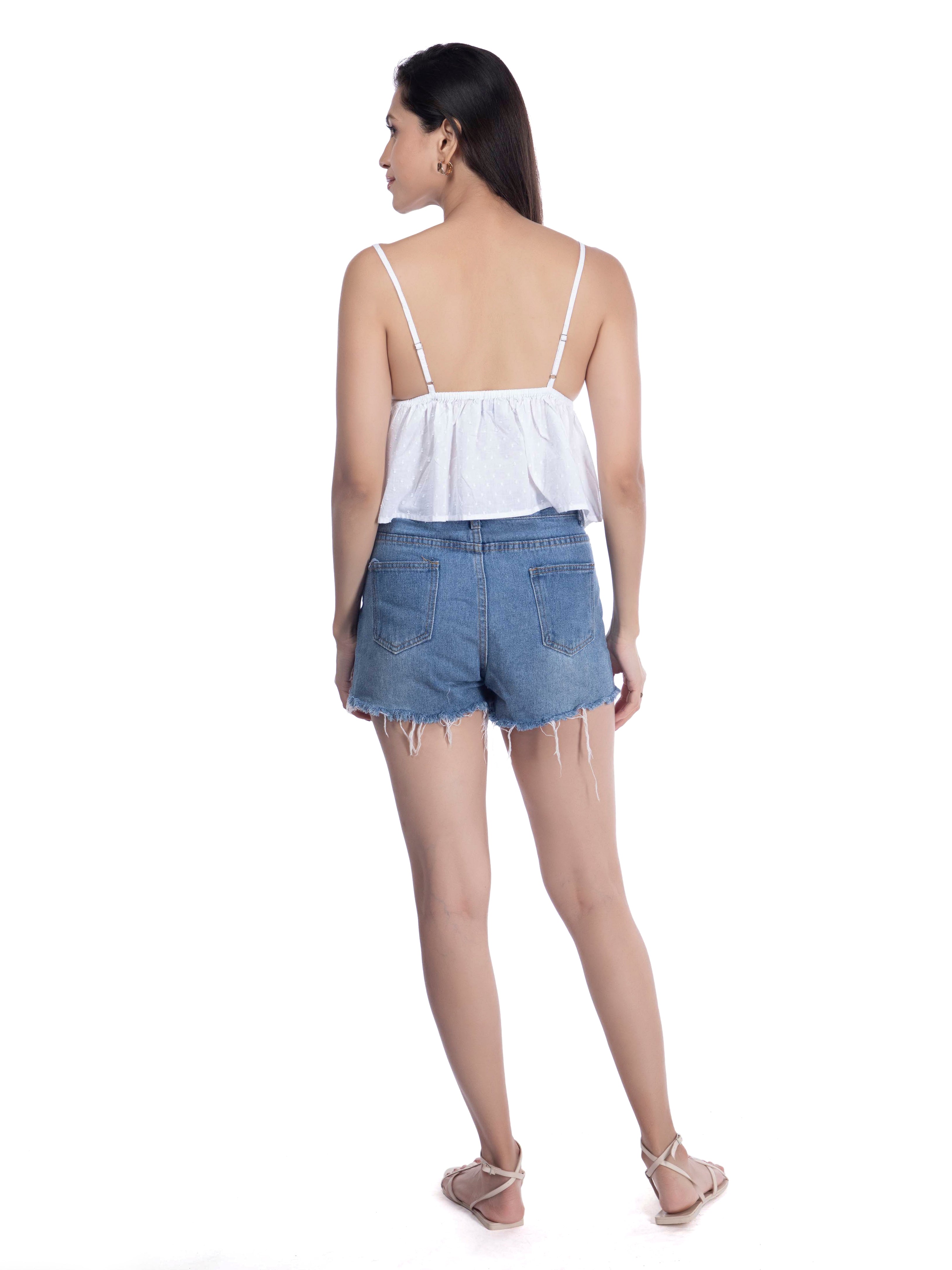 White Strappy Top – Relaxed Fit with Ruched Detail