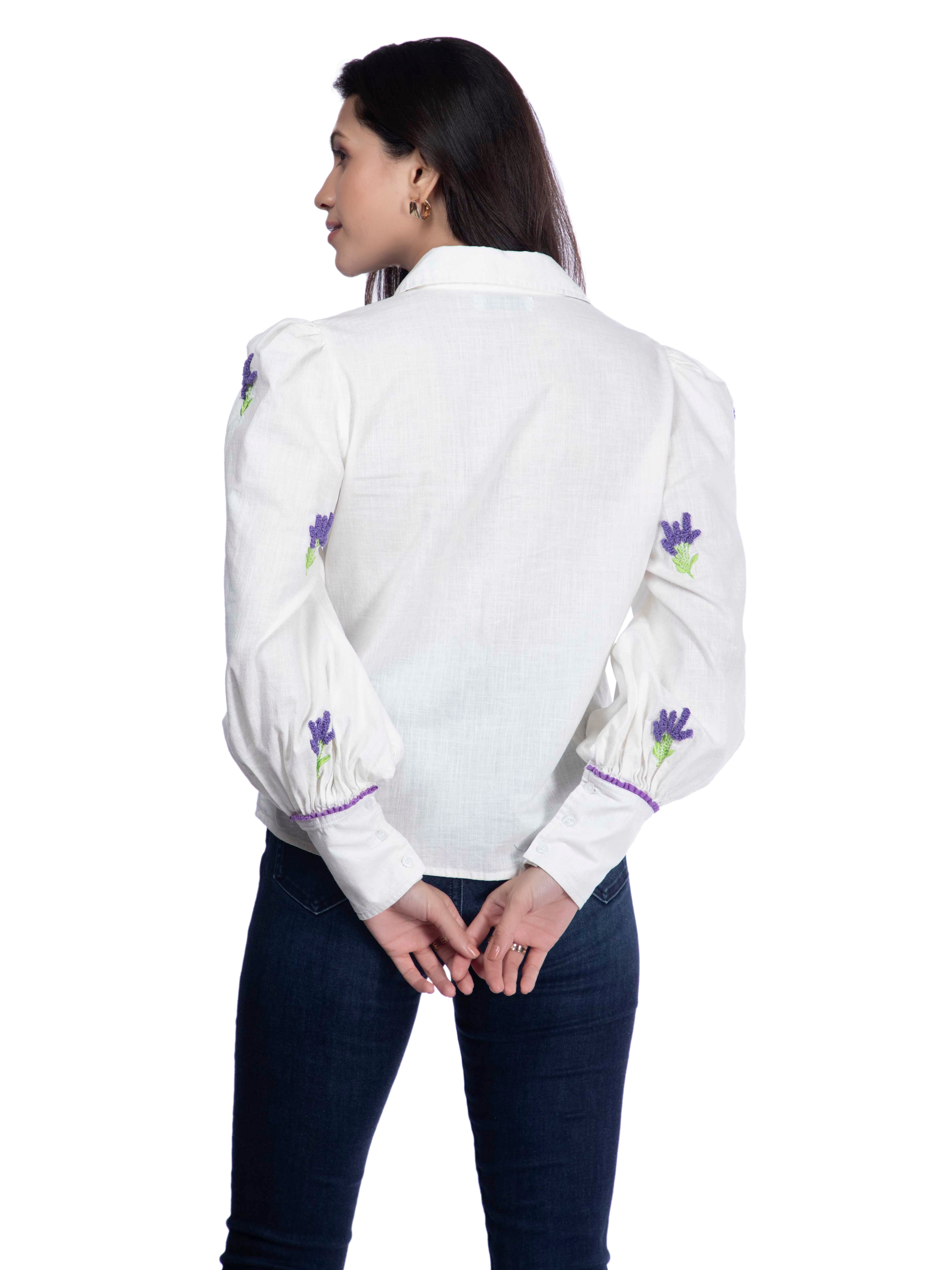 White Embroidered Cotton Linen Shirt FRENCH THEORY