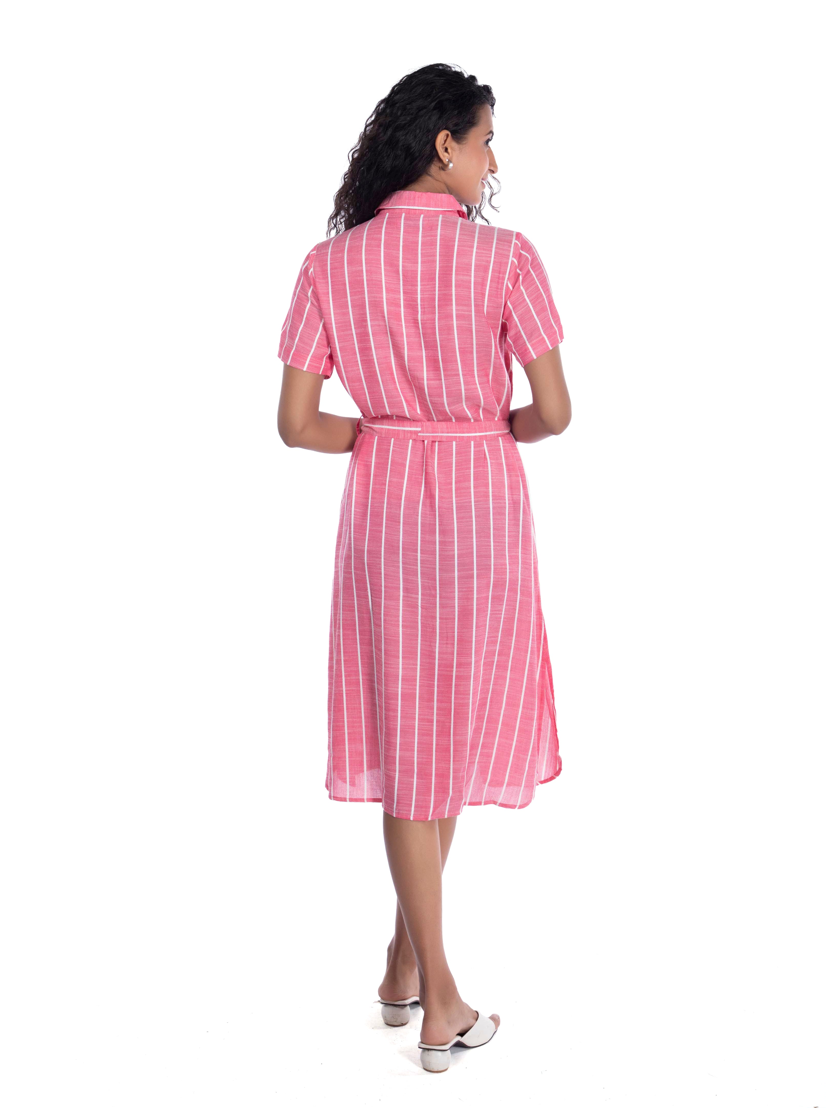 Pink Striped Shirt Dress