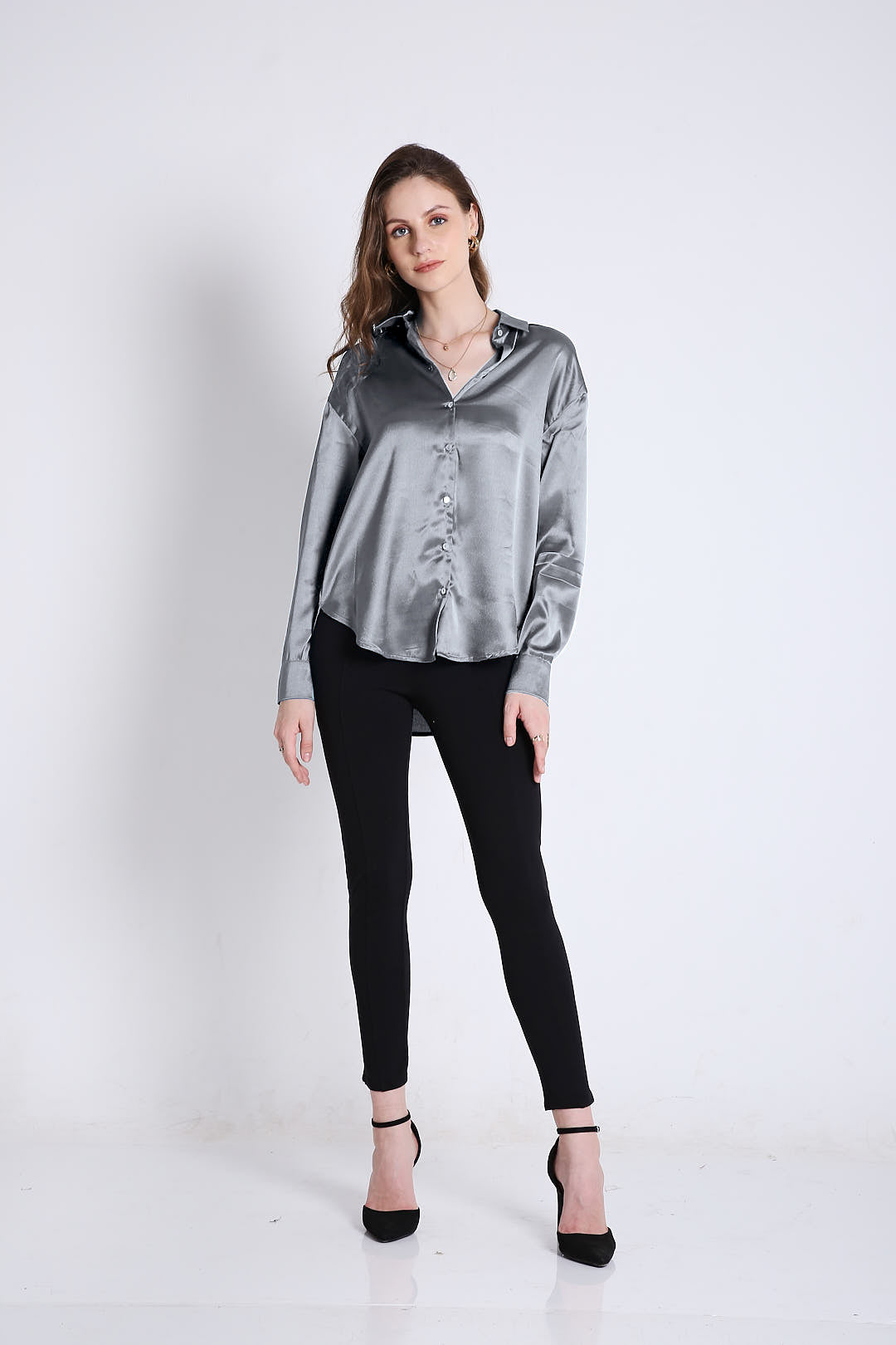 Oversized Satin Silver Grey Shirt