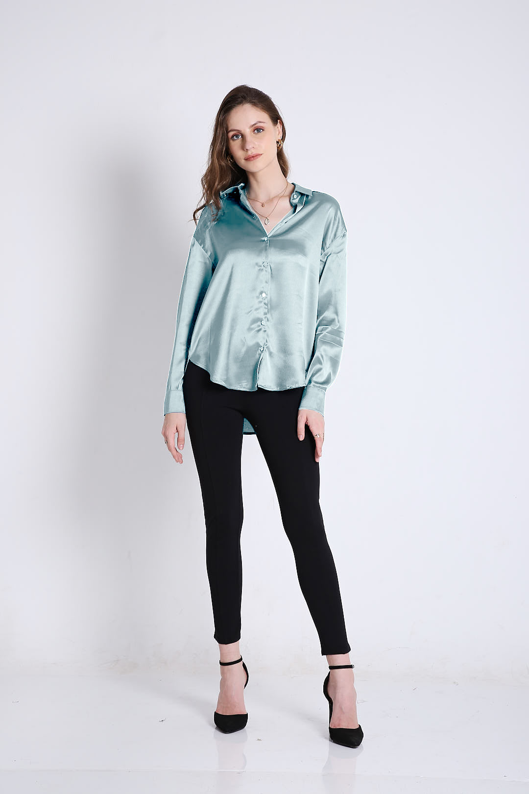 Oversized Satin Sky Blue Shirt
