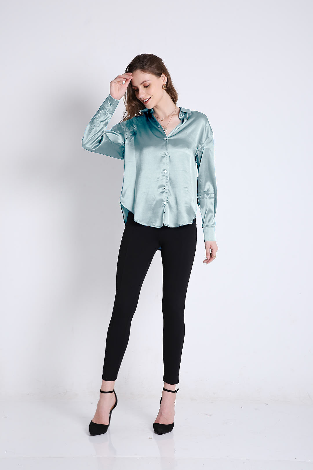 Oversized Satin Sky Blue Shirt