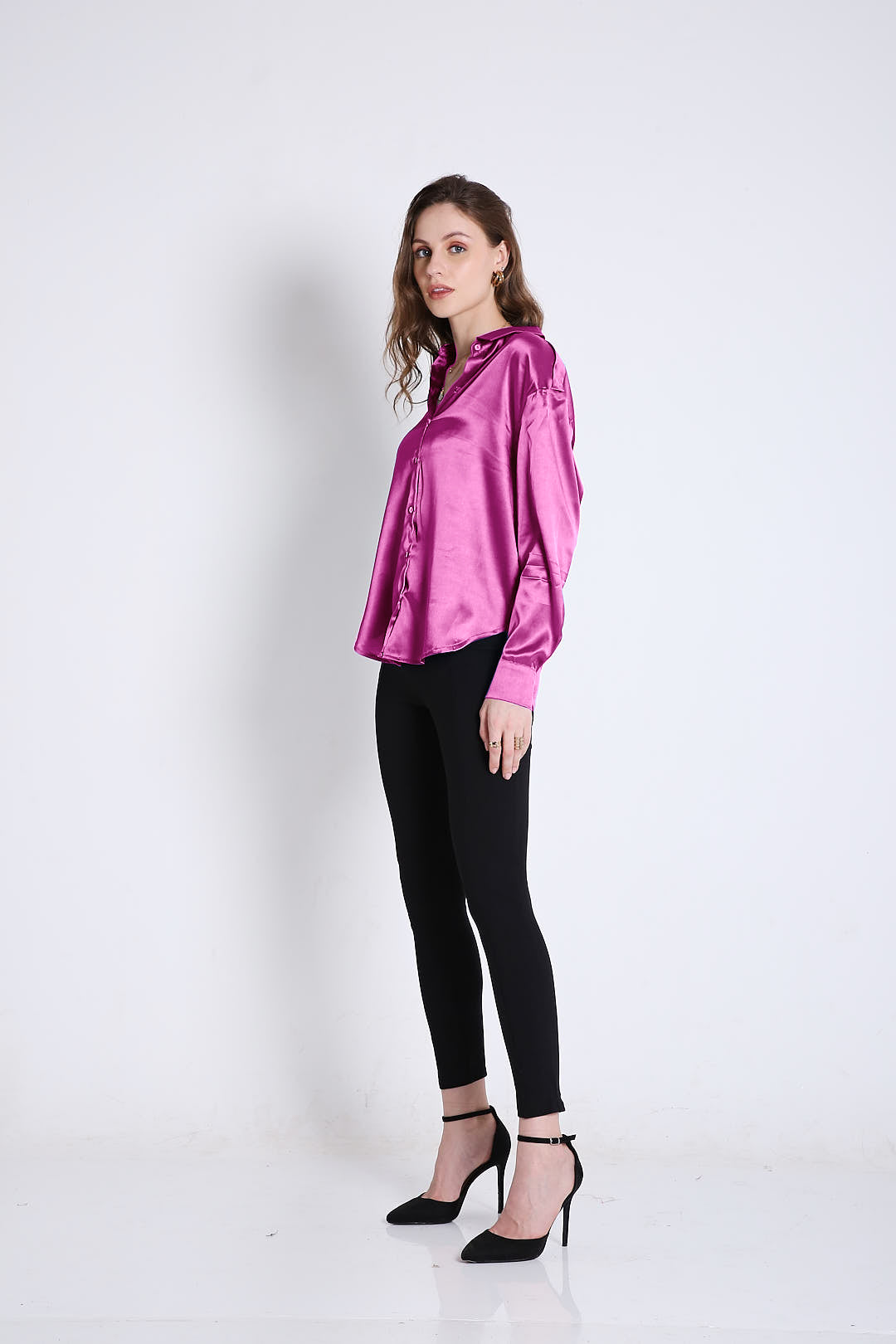 Oversized Satin Fuchsia Pink Shirt