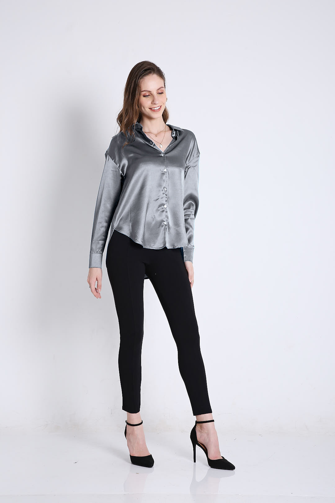 Oversized Satin Silver Grey Shirt