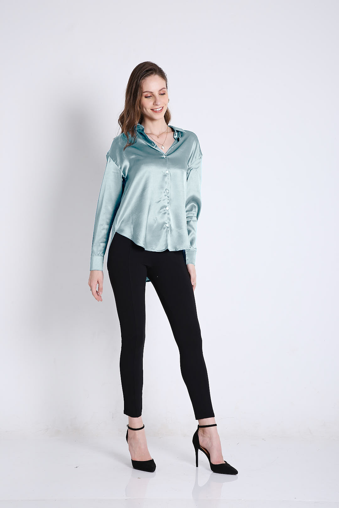 Oversized Satin Sky Blue Shirt