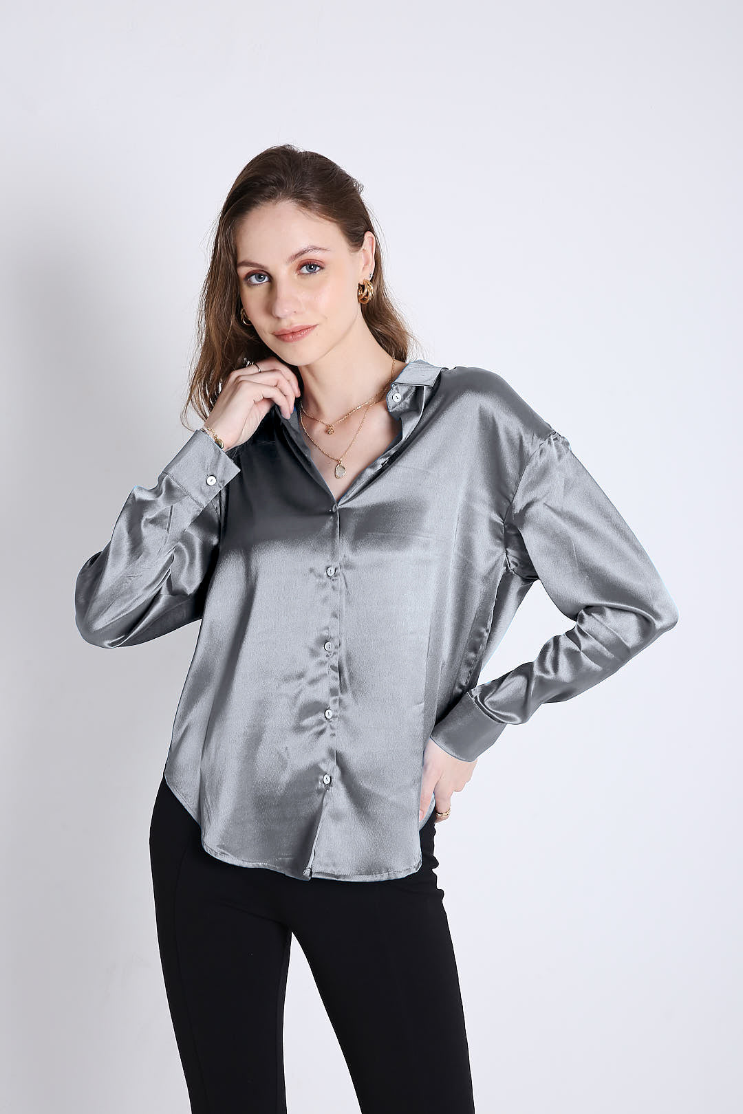 Oversized Satin Silver Grey Shirt