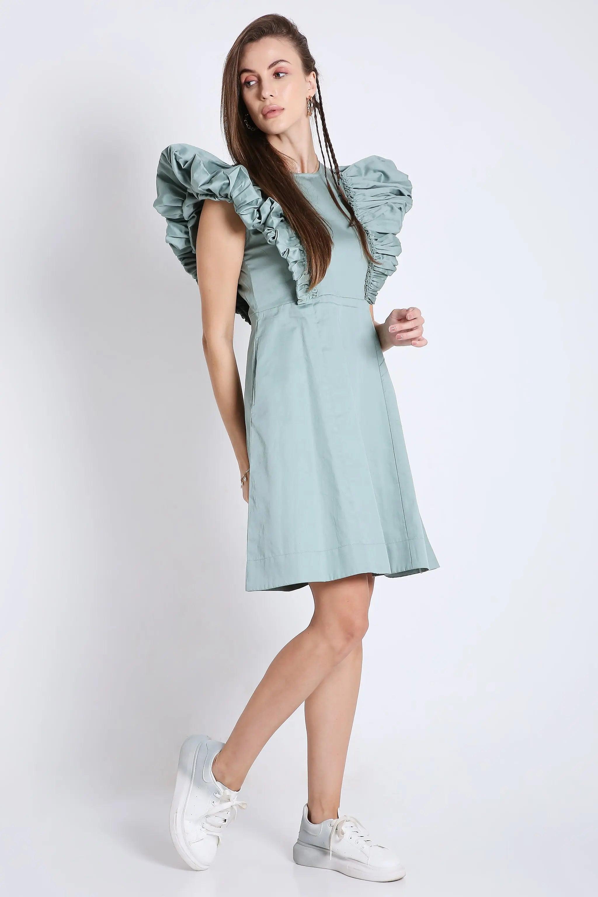 Playful Short Dress with Fluffy Sleeve Detail FRENCH THEORY