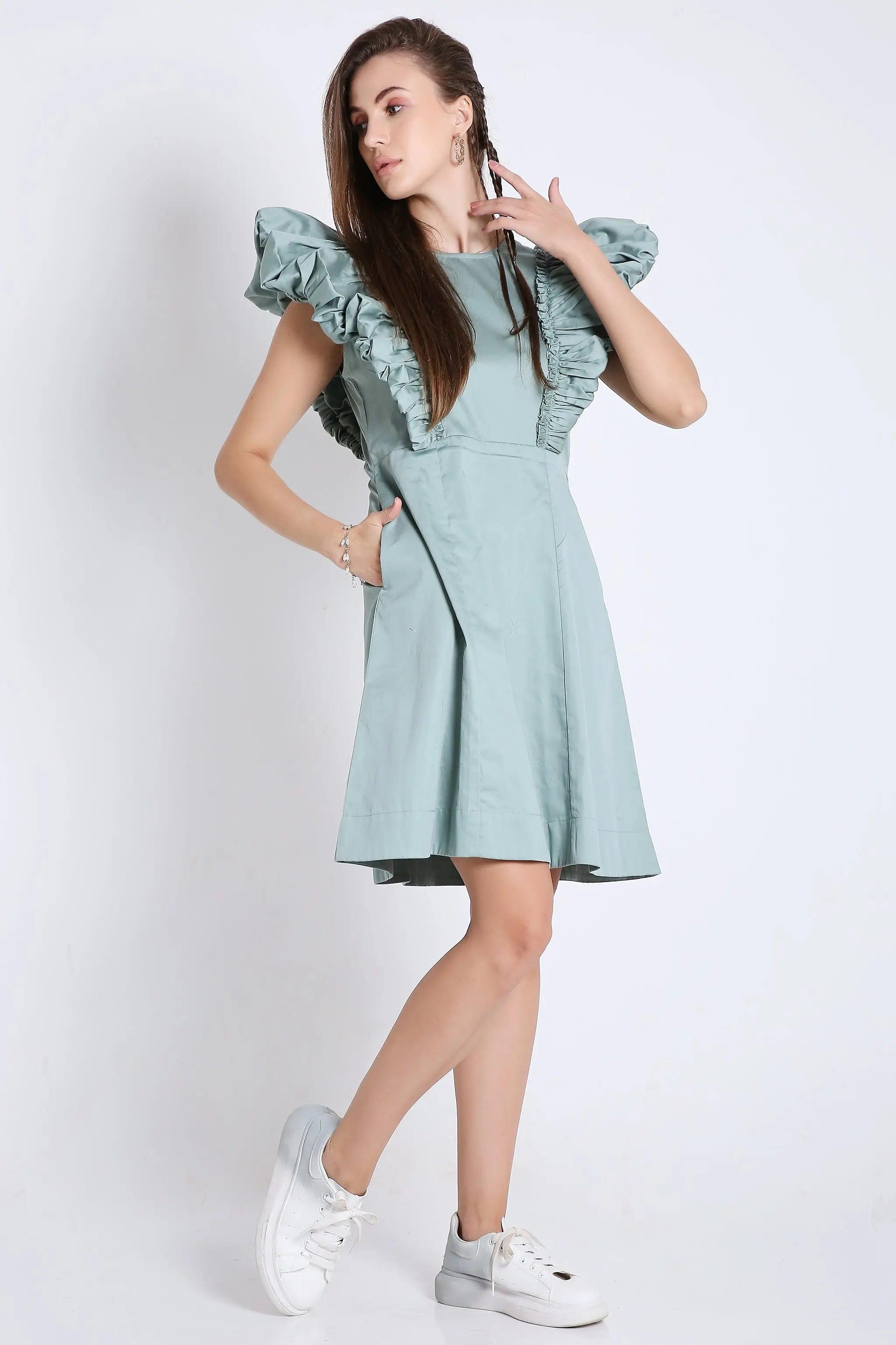 Playful Short Dress with Fluffy Sleeve Detail FRENCH THEORY