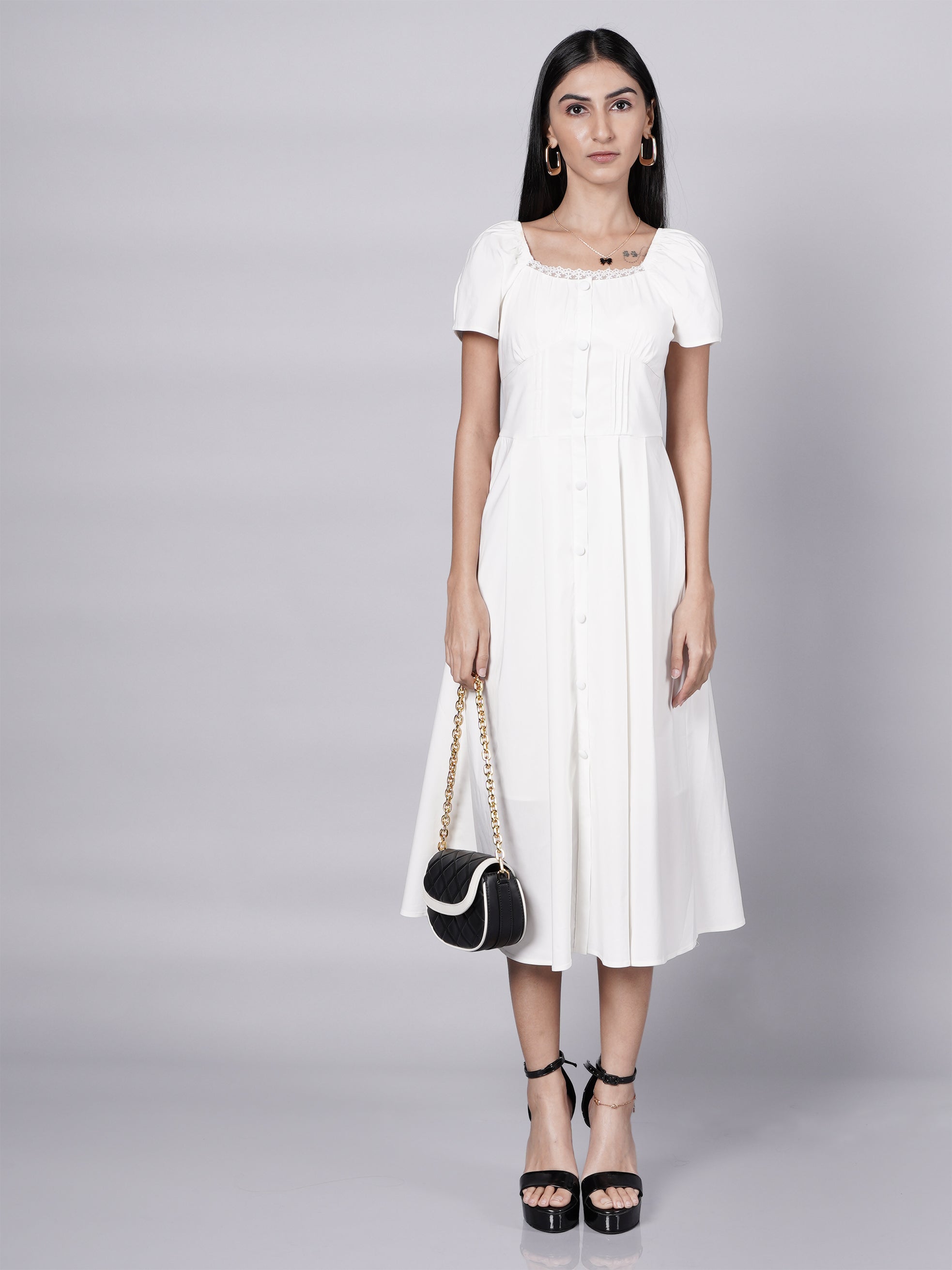 Corset-Inspired White Midi Dress