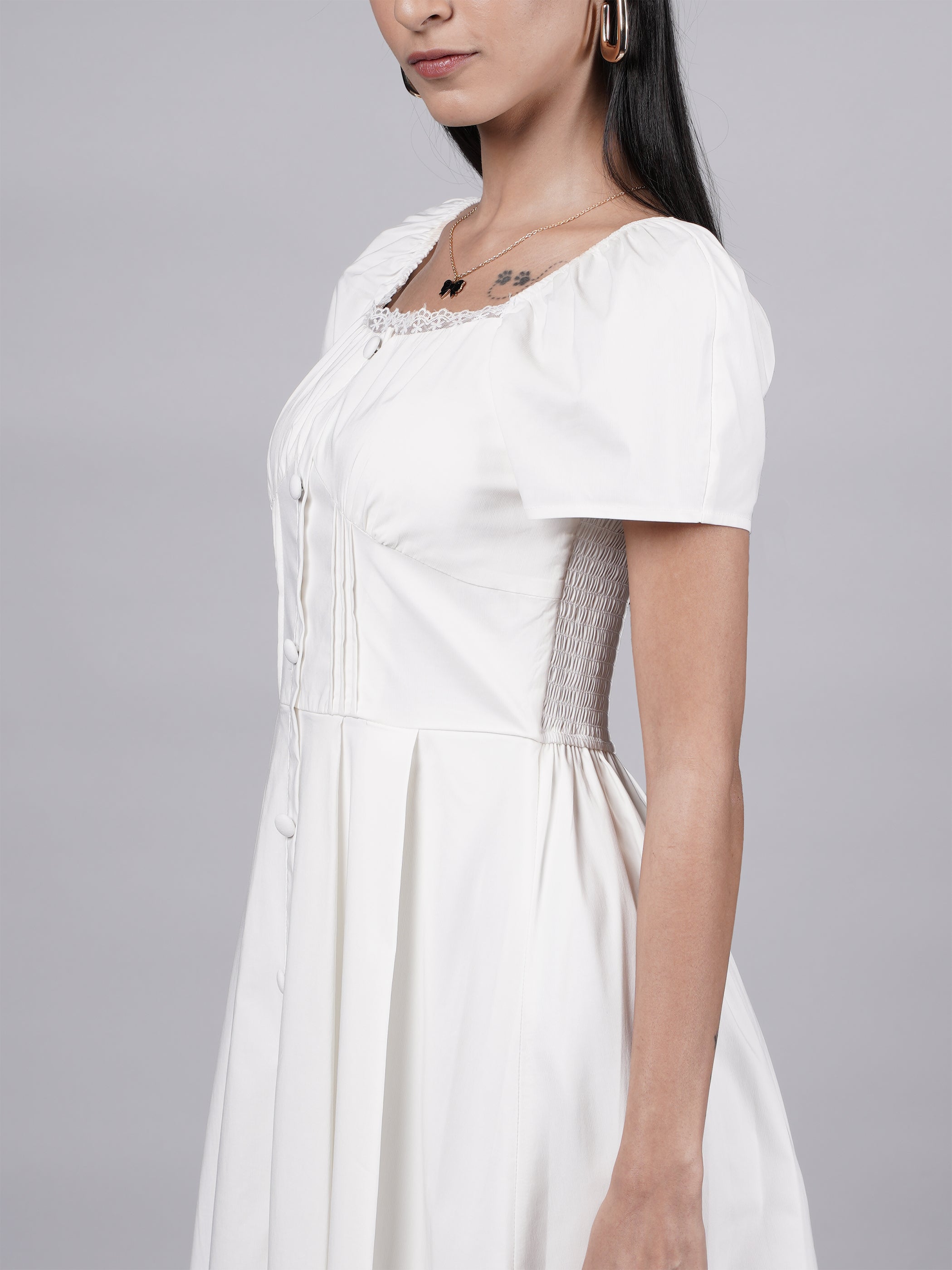Corset-Inspired White Midi Dress