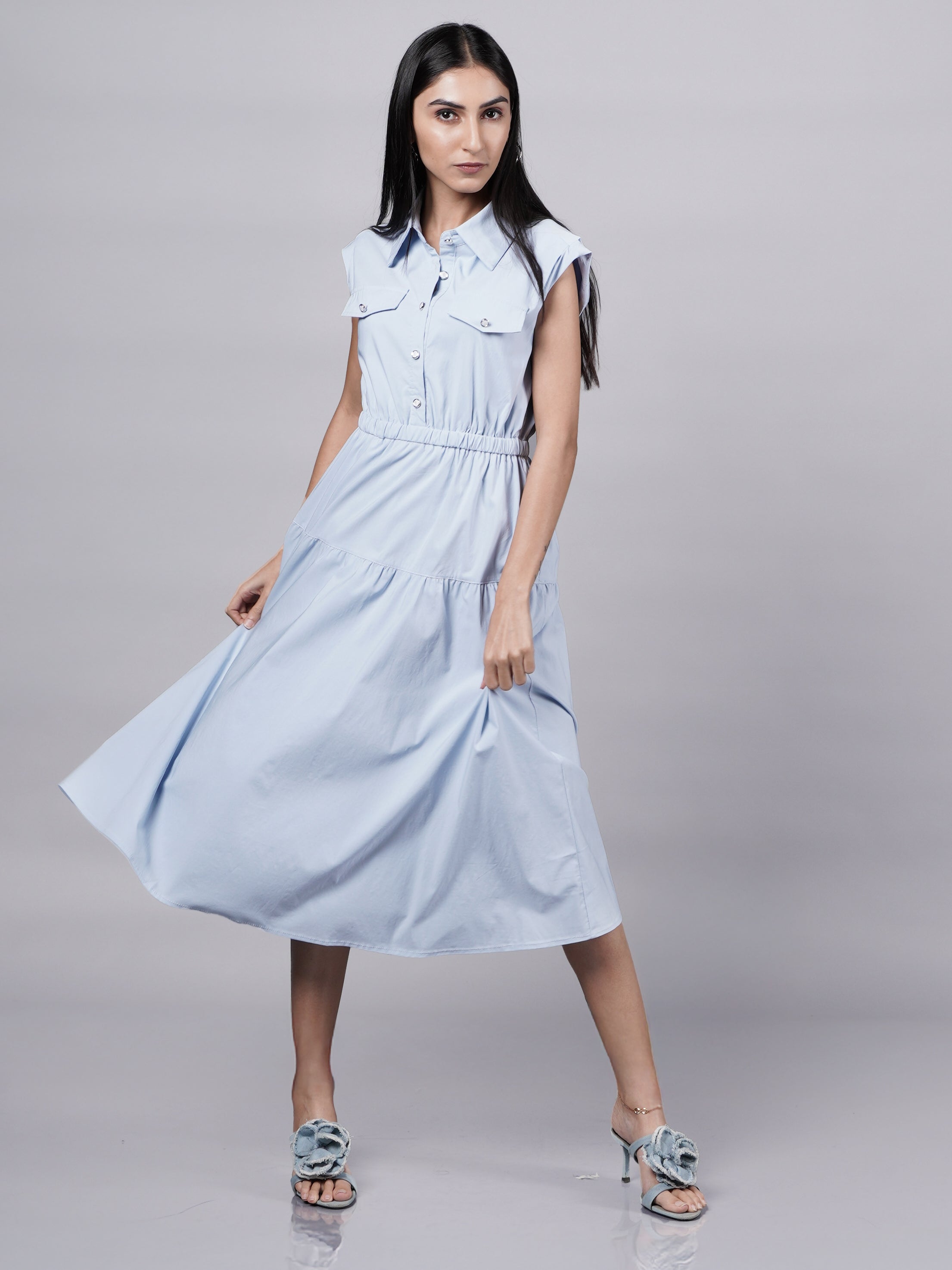 Sleeveless Midi Dress with Utility Details