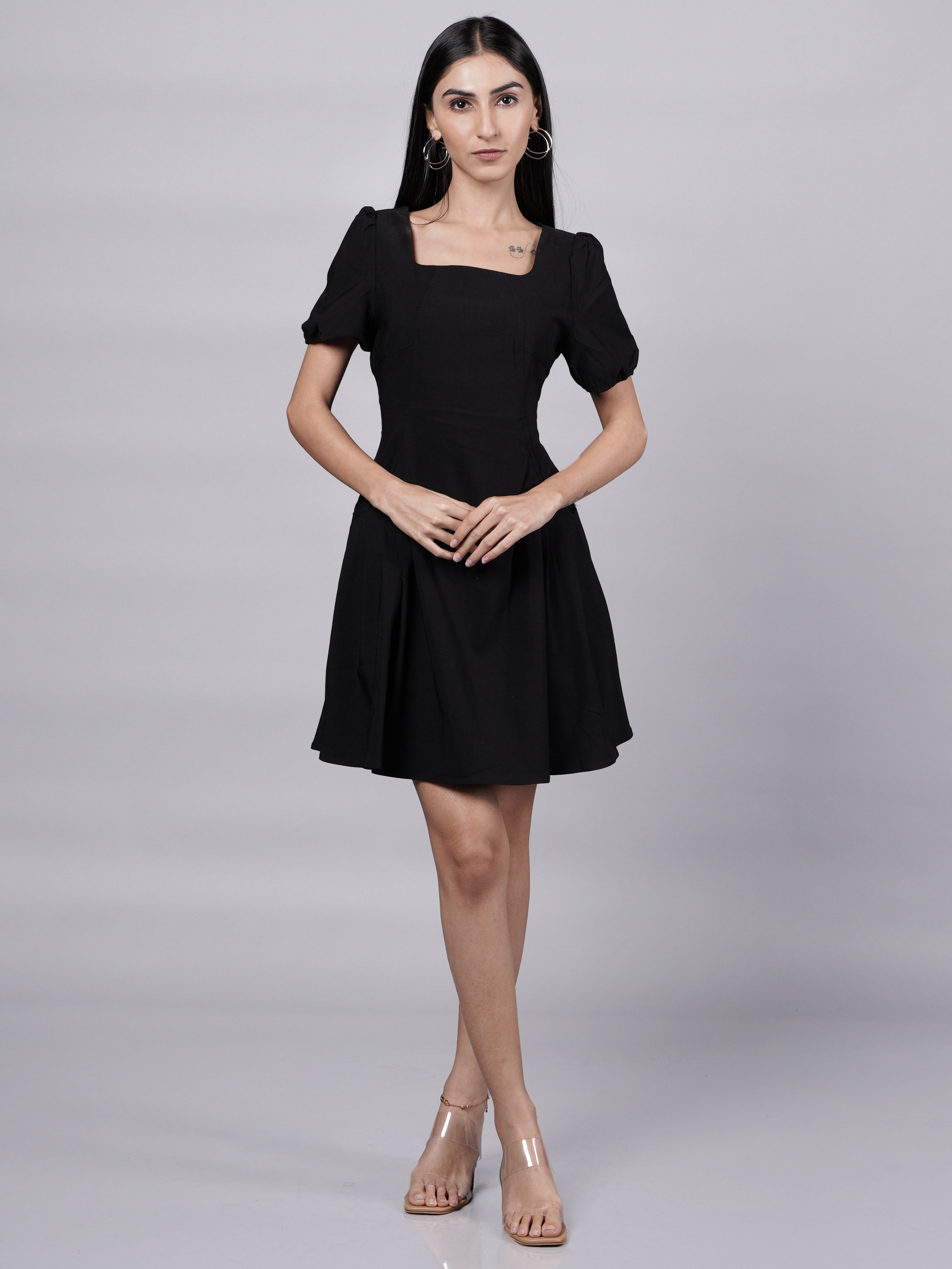 Vintage Athletic Style Black Short Dress