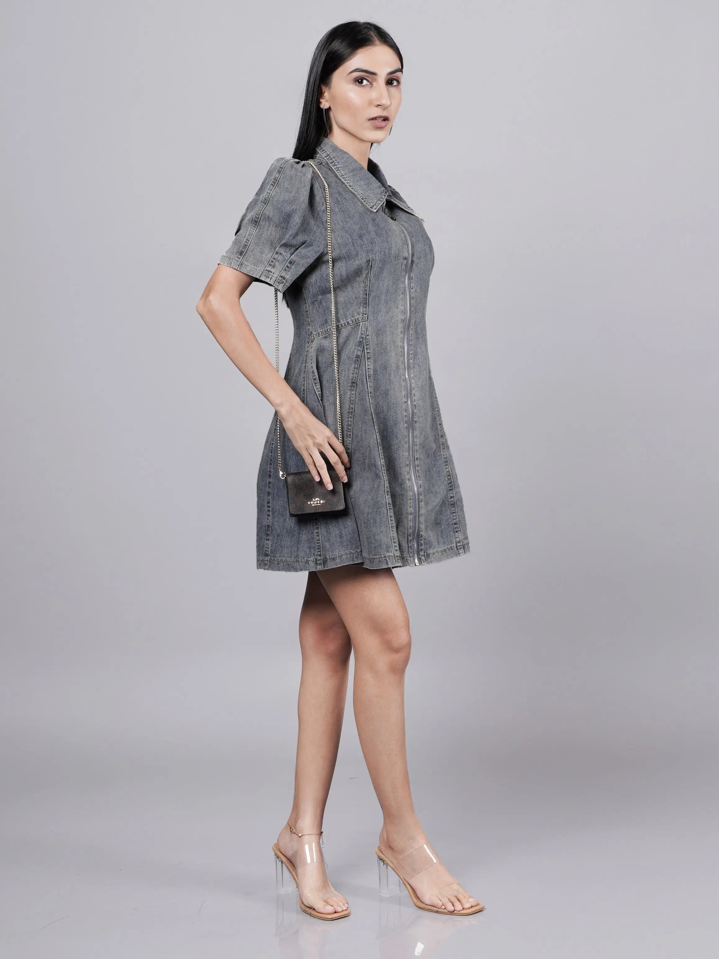 Y3K Style Grey Denim Dress