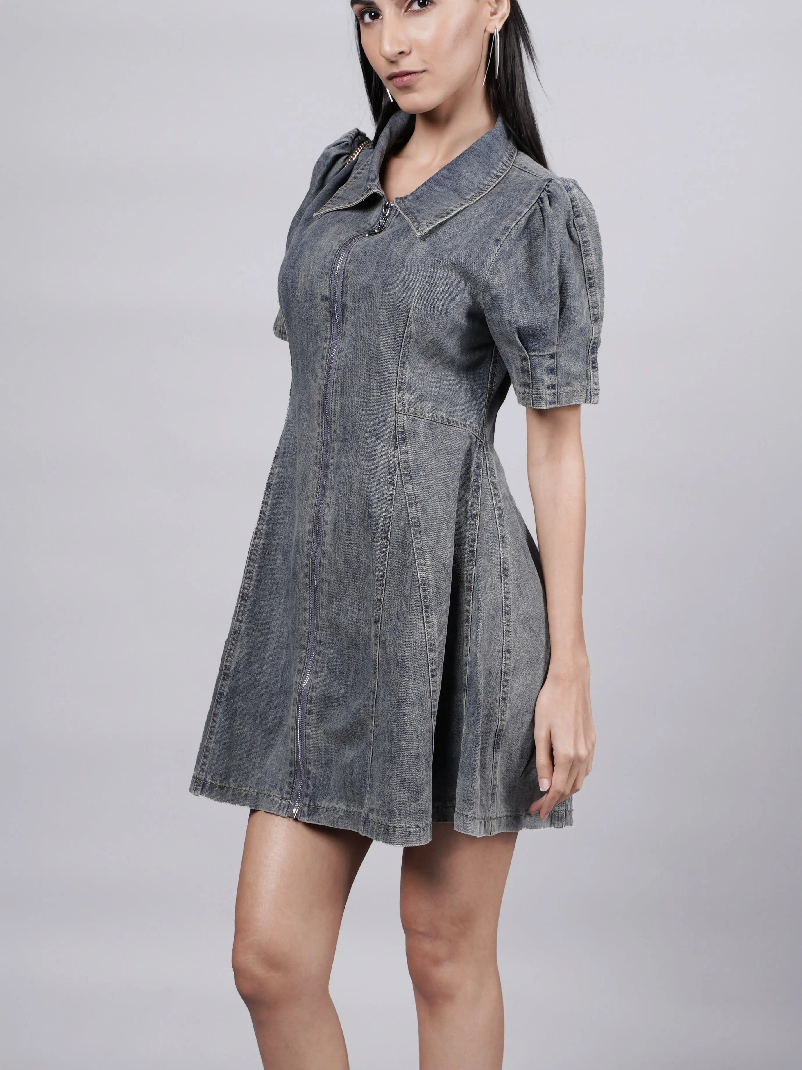 Y3K Style Grey Denim Dress