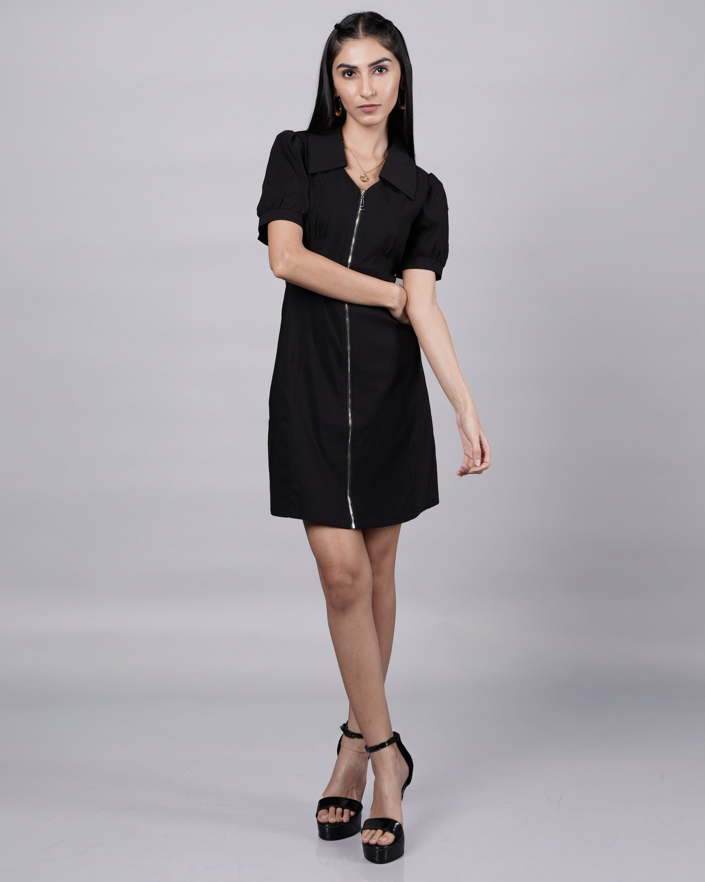Black Short Dress With Puff Sleeve