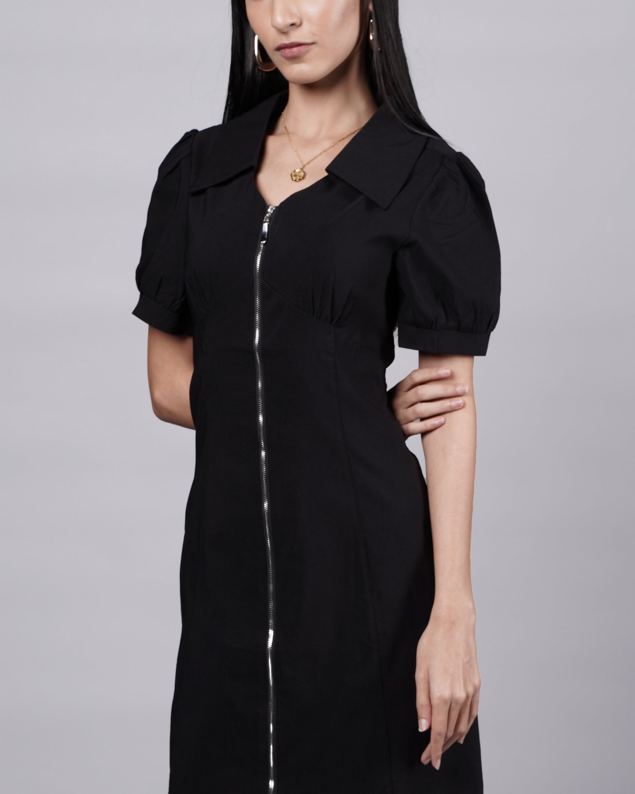 Black Short Dress With Puff Sleeve