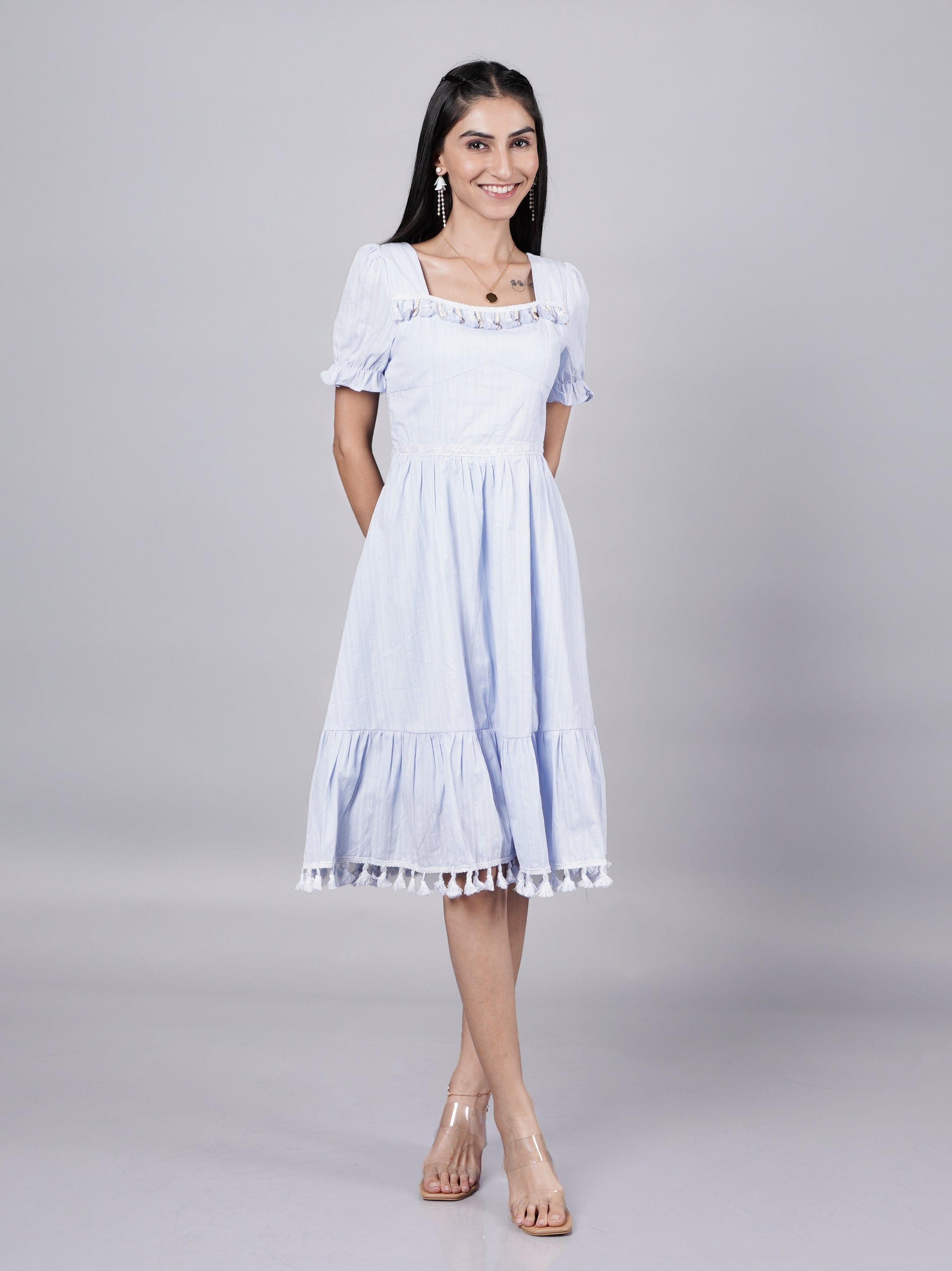 Vintage Blue Boho A-Line Dress