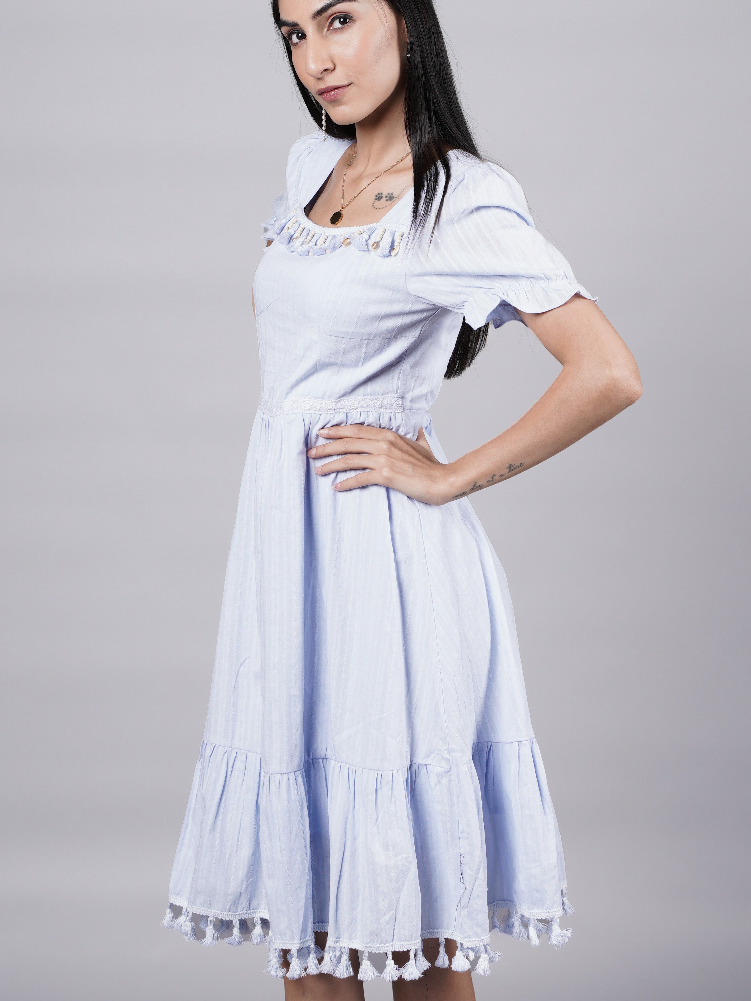 Vintage Blue Boho A-Line Dress