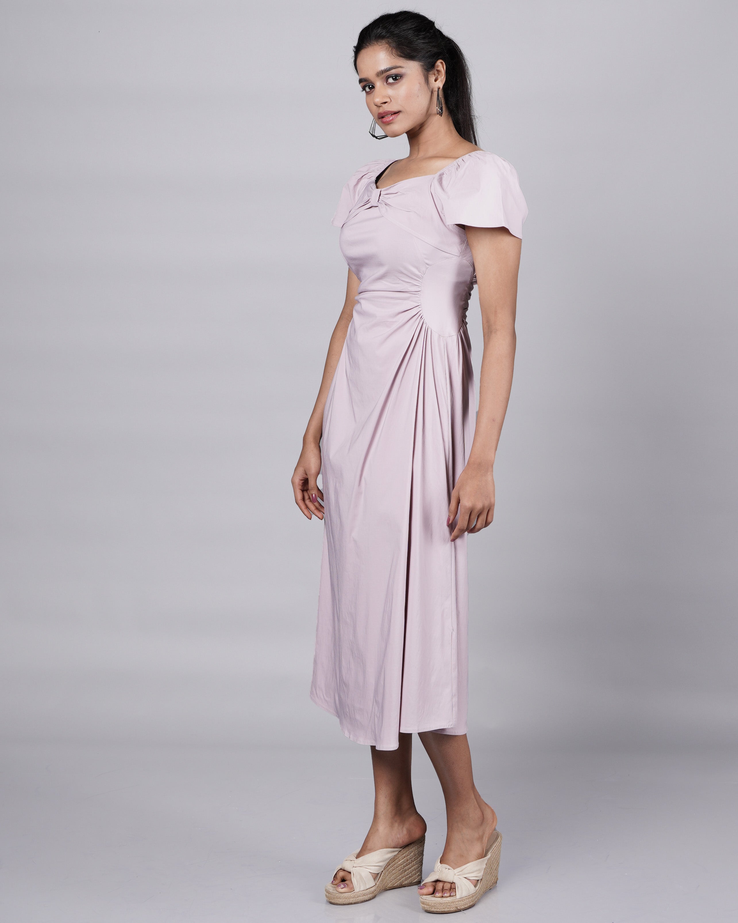 Lavender Bow Dress with Puff Sleeves