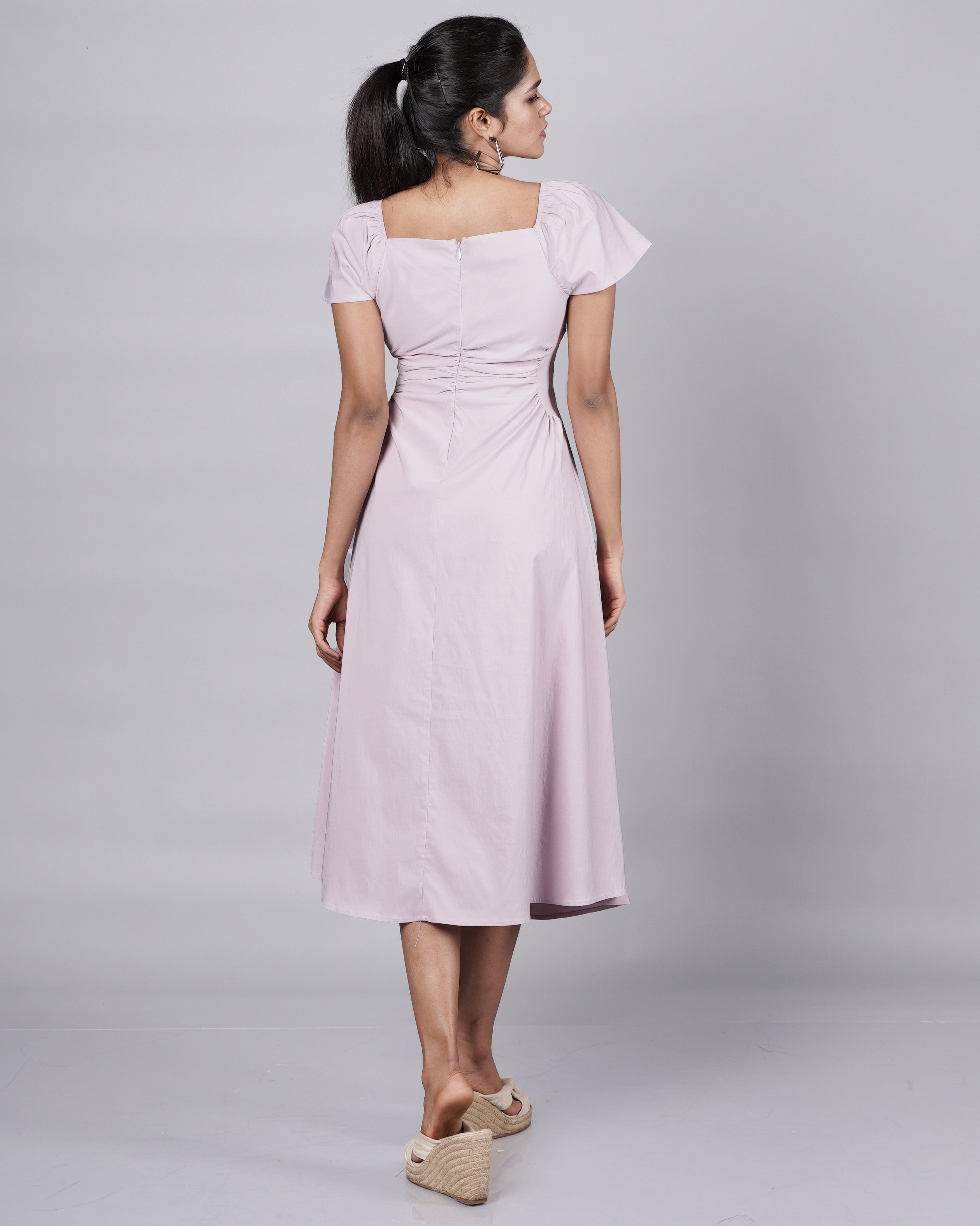 Lavender Bow Dress with Puff Sleeves