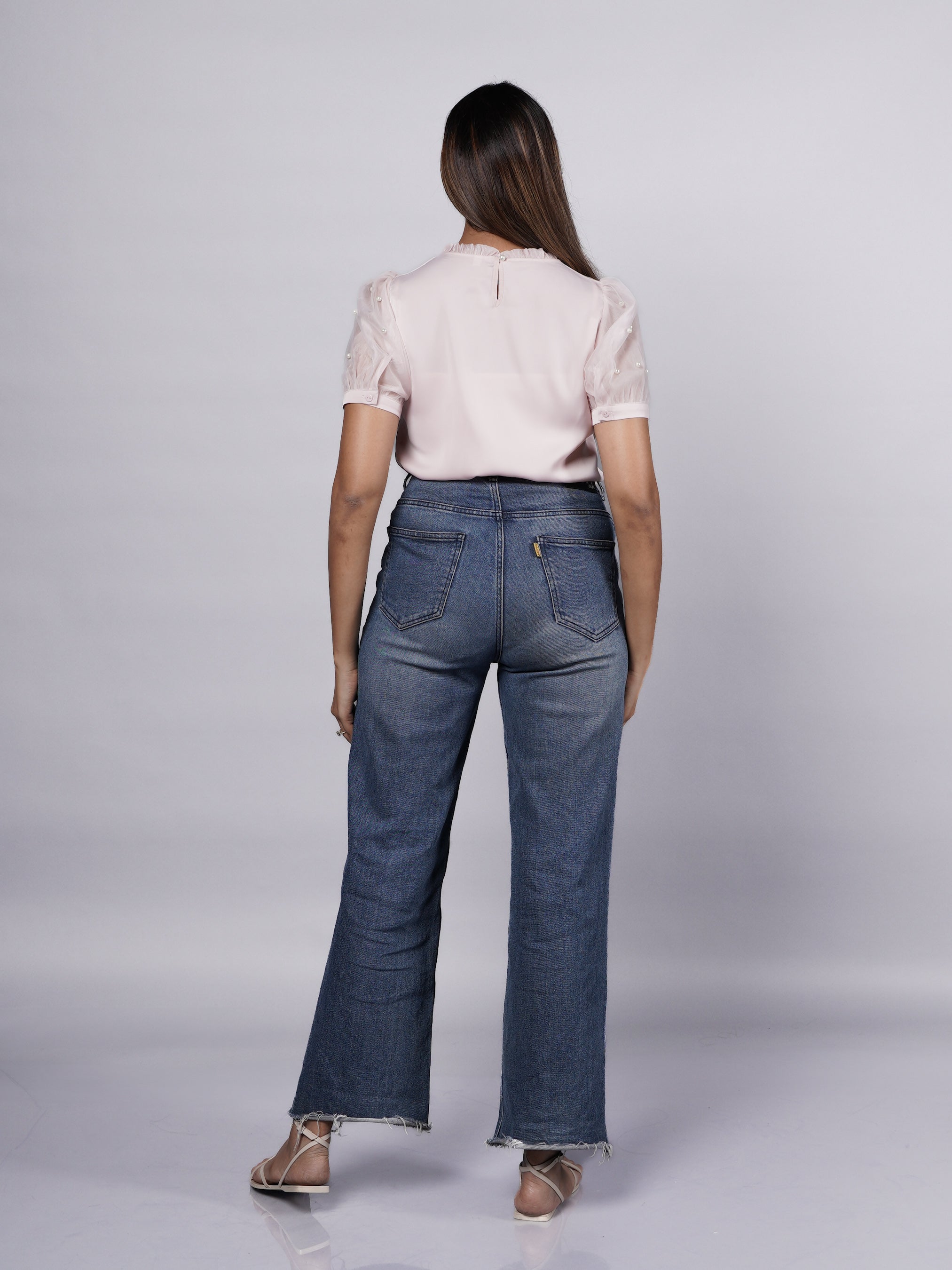 Pearls & Bow Detailed Puff Sleeve Pink Top