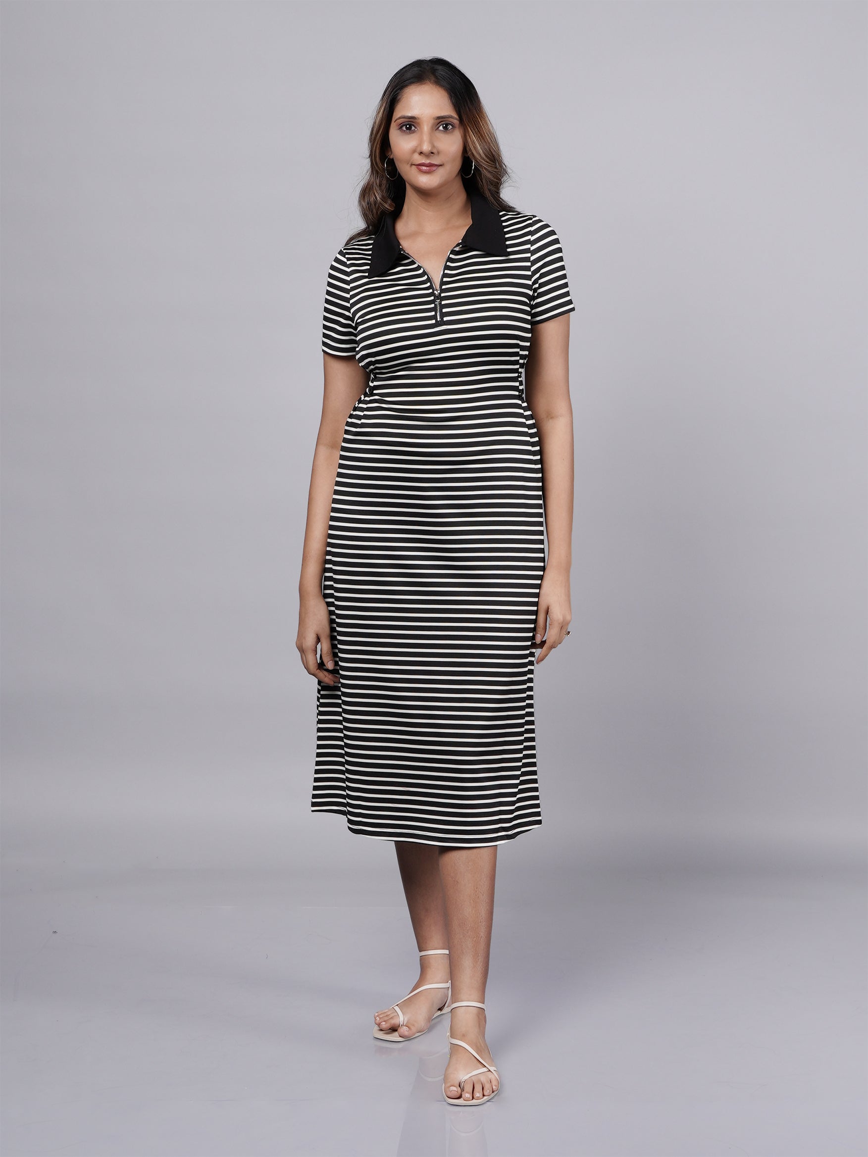 Black Stripe Dress with Adjustable Waist
