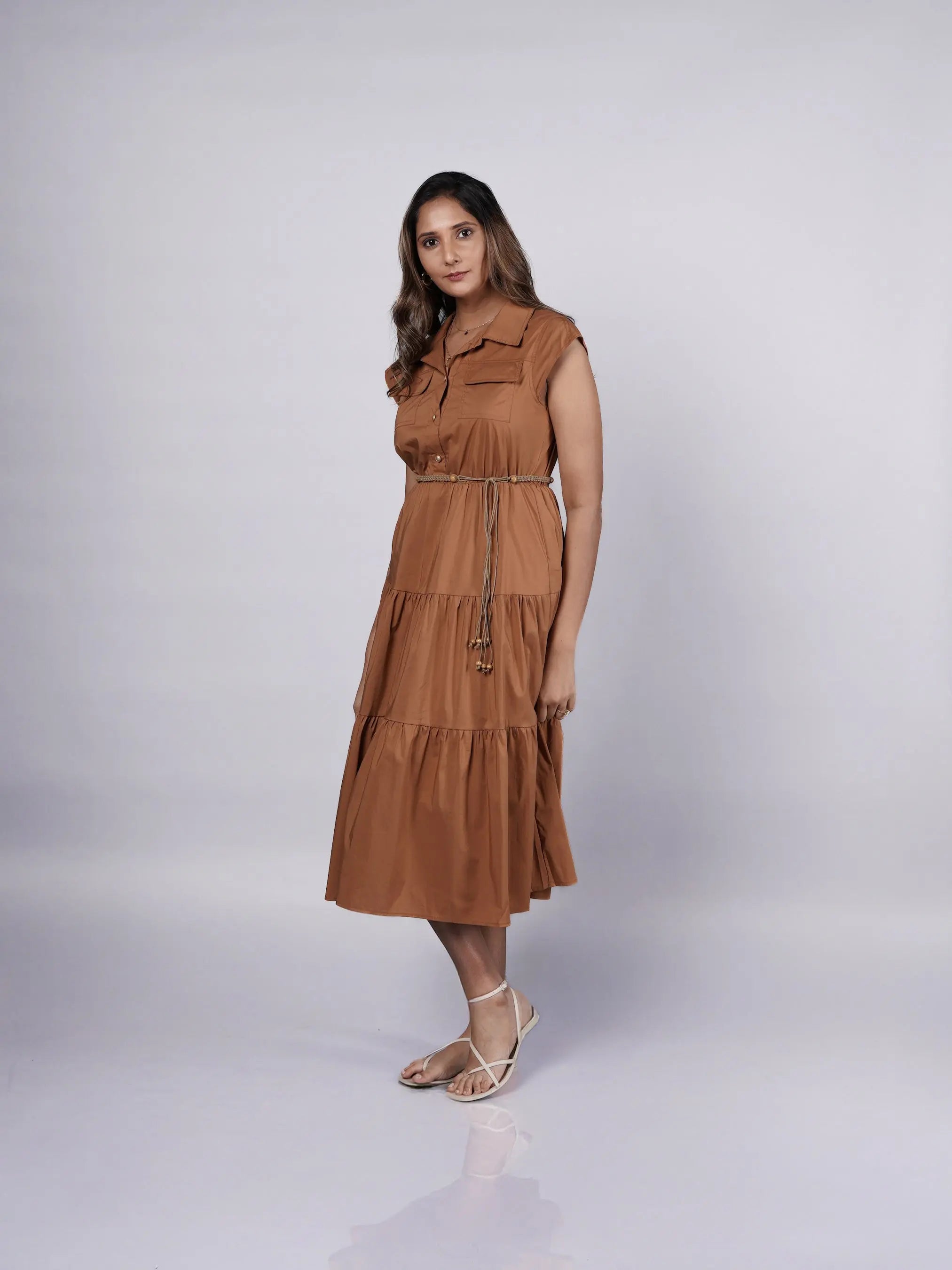 Sleeveless Cotton Shirt Dress