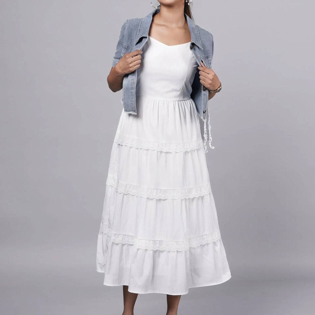 White Dress with Crop Denim Jacket – Pinterest-Inspired Look
