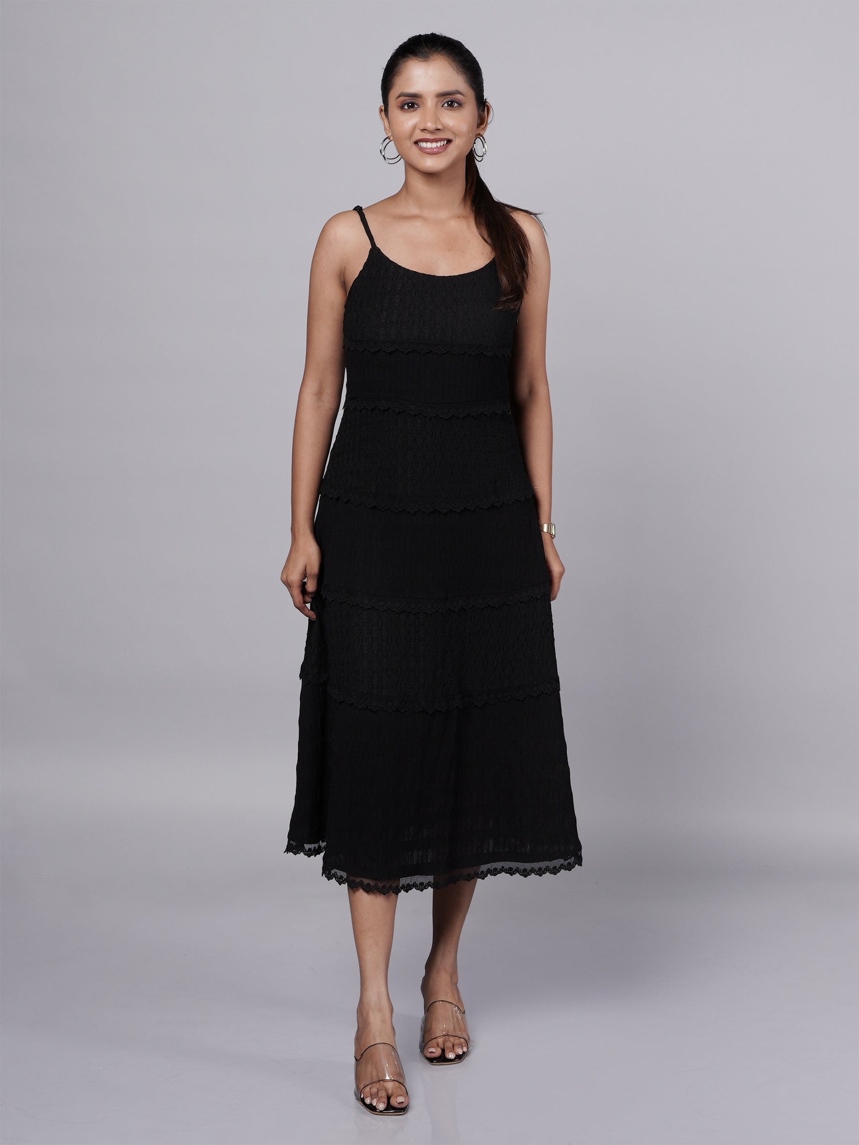 Black Slip Dress with Denim Jacket