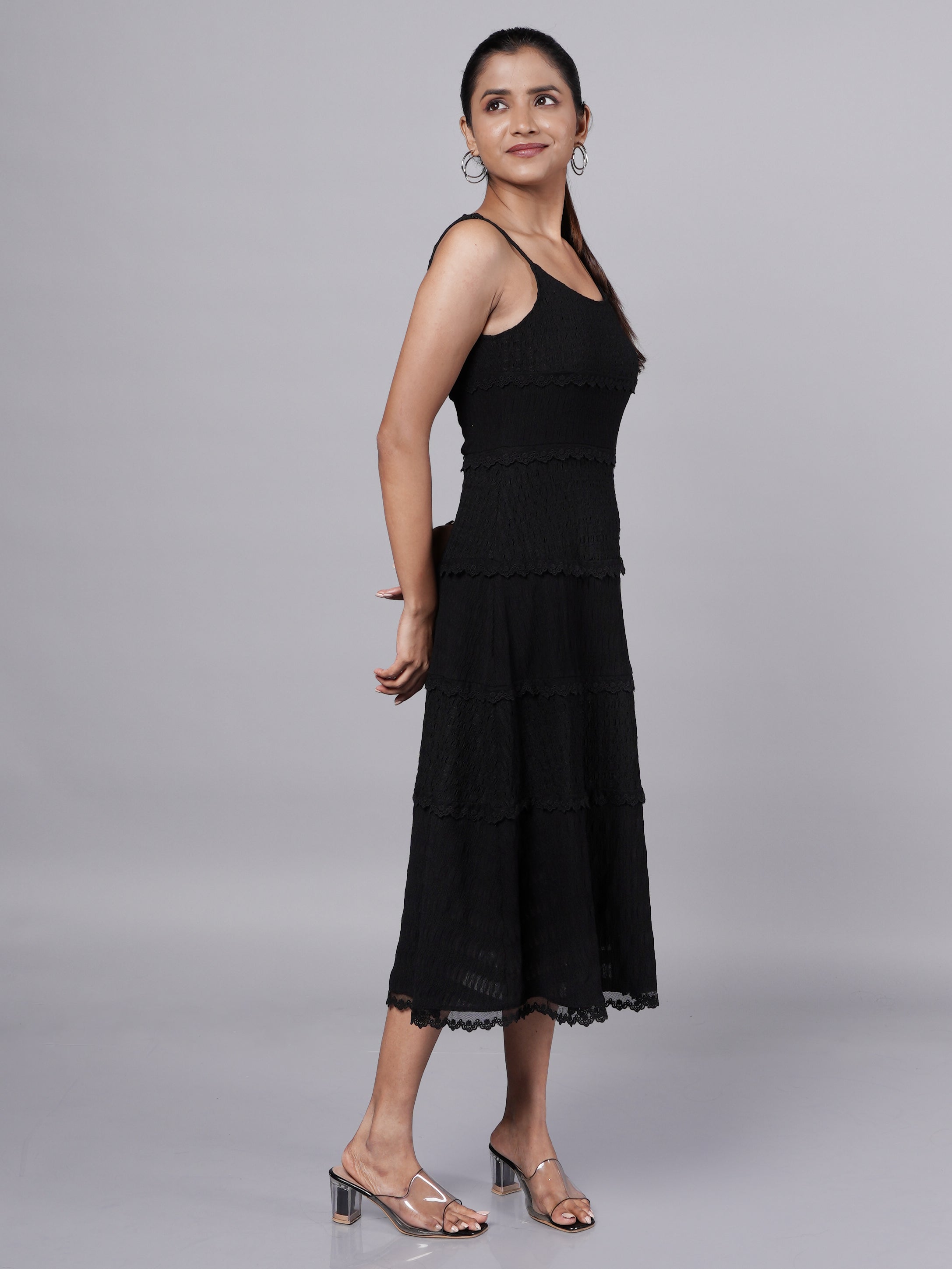 Black Slip Dress with Denim Jacket