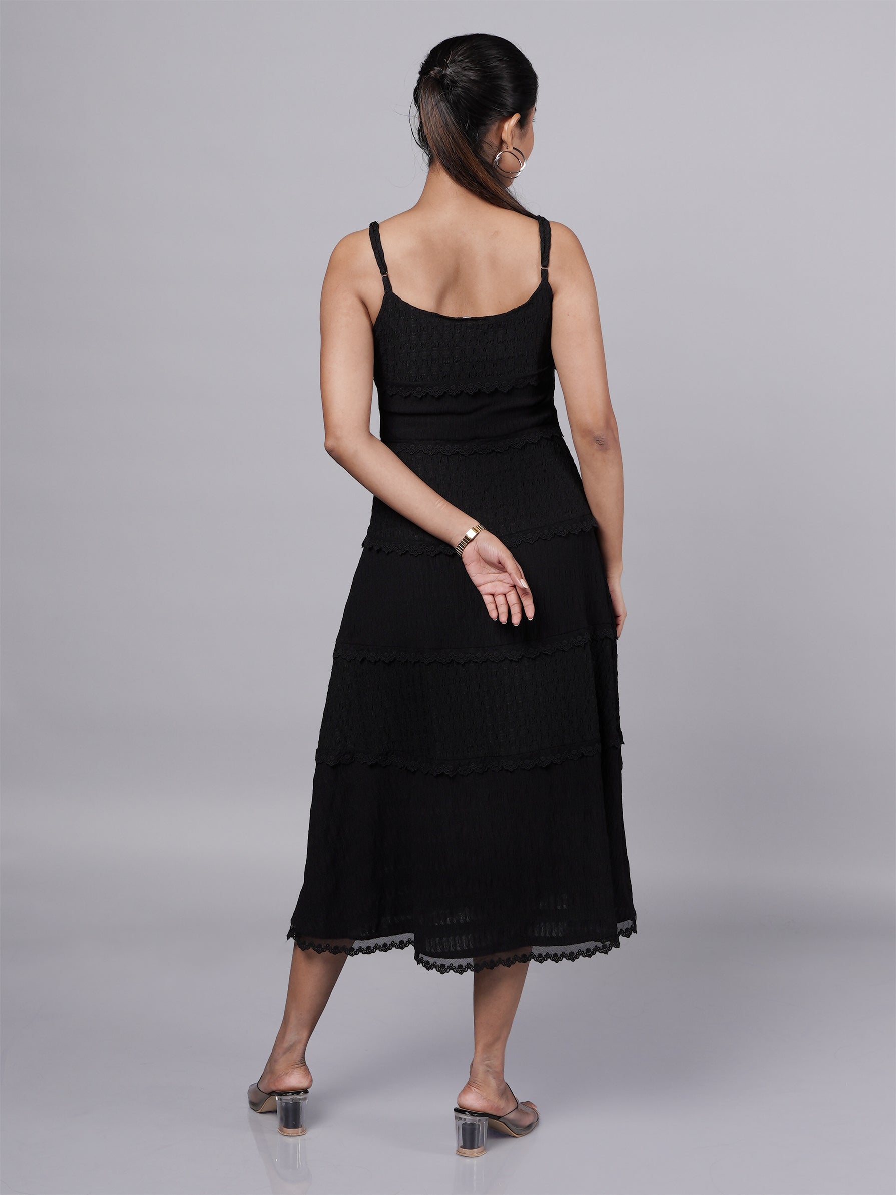 Black Slip Dress with Denim Jacket