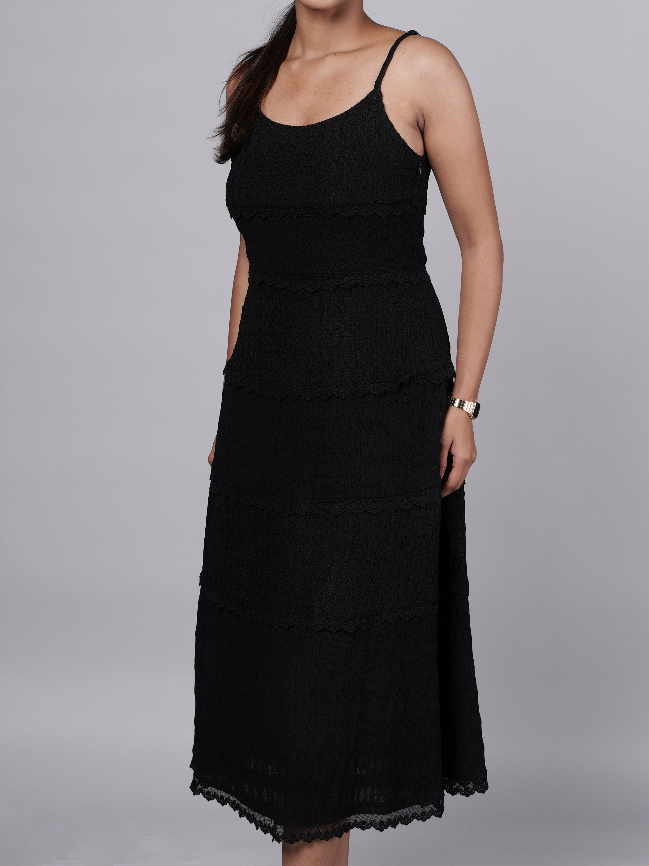 Black Slip Dress with Denim Jacket